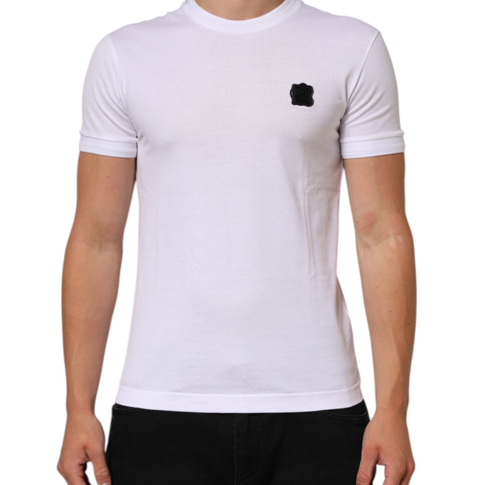Dolce & Gabbana White Cotton Logo Patch Crew Neck T-shirt