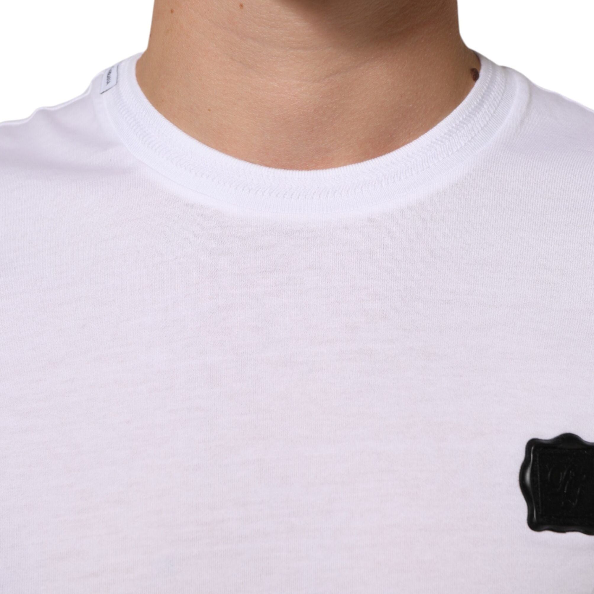 Dolce & Gabbana White Cotton Logo Patch Crew Neck T-shirt