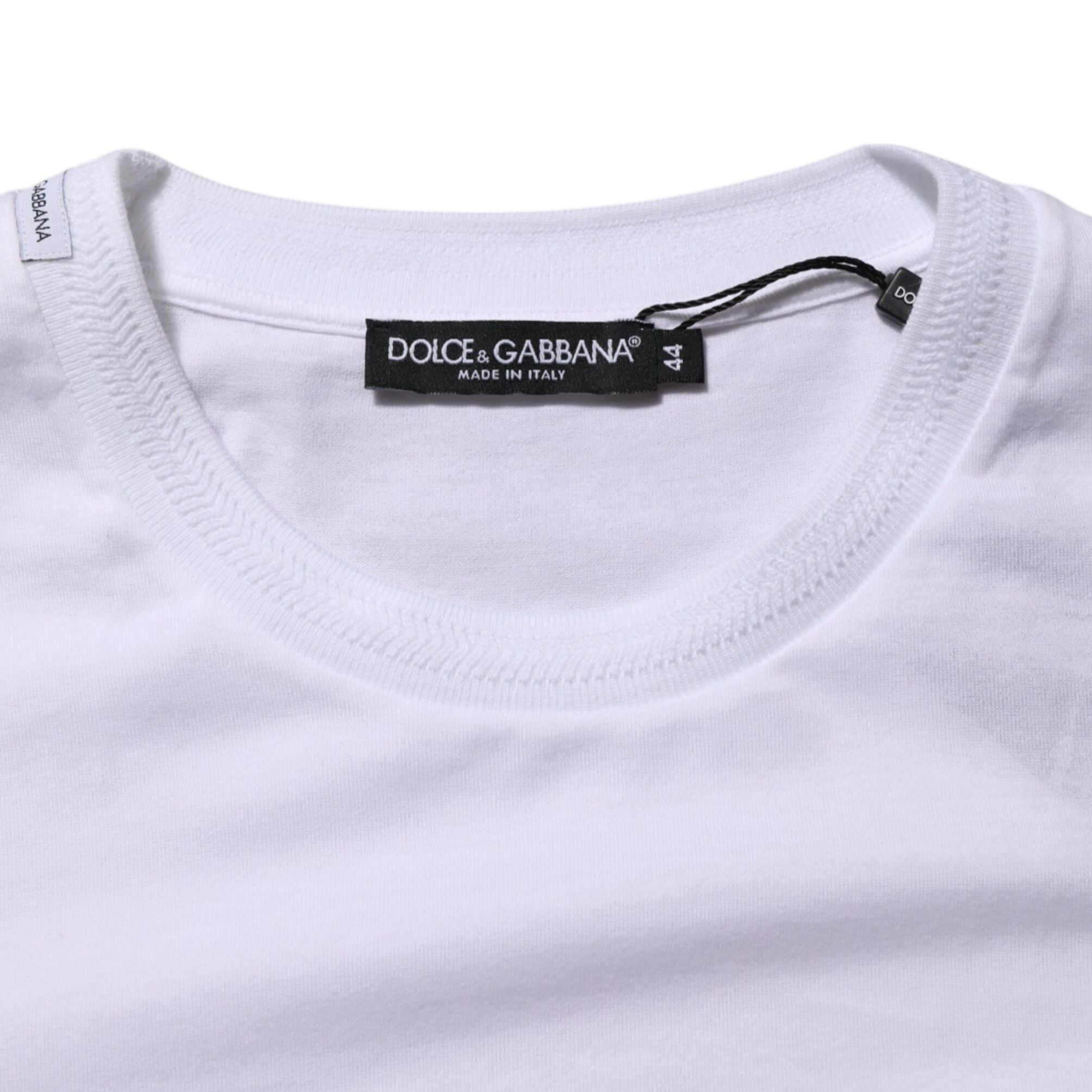 Dolce & Gabbana White Cotton Logo Patch Crew Neck T-shirt