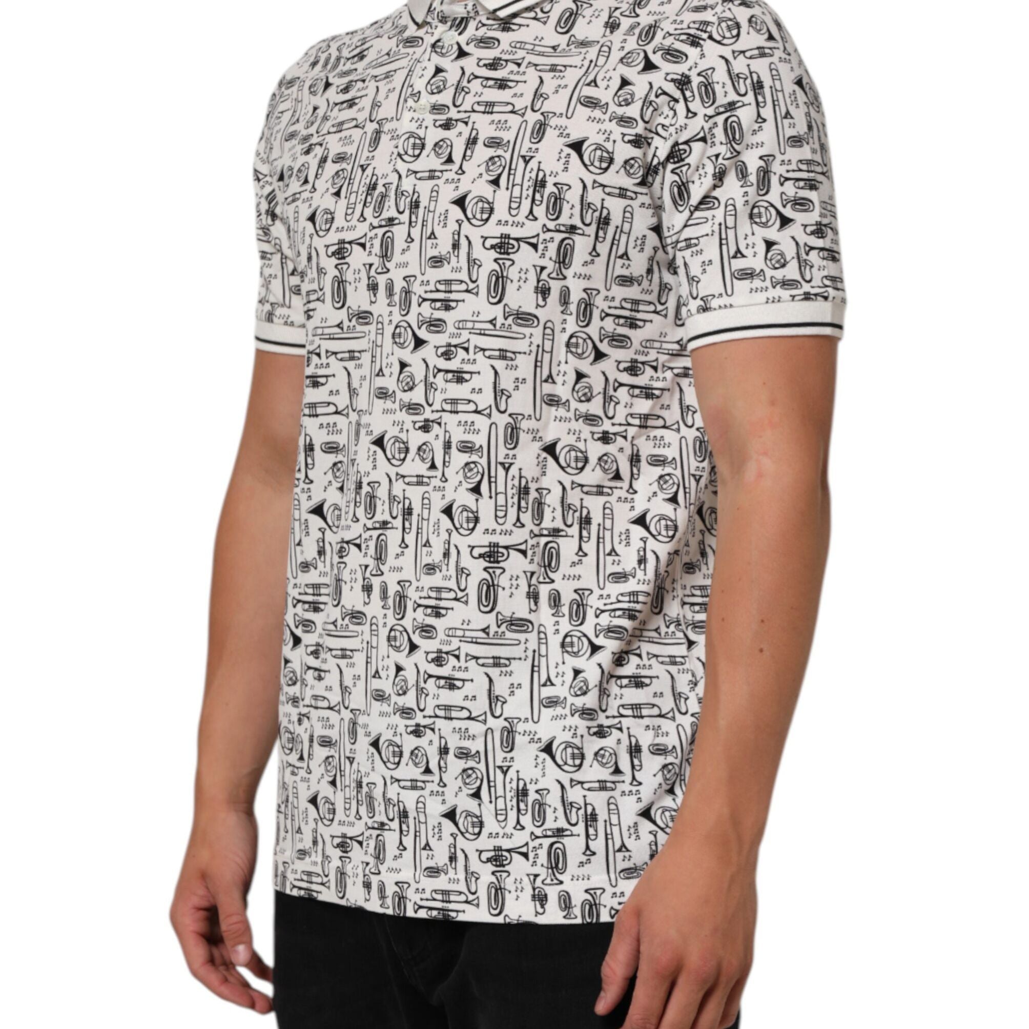 Dolce & Gabbana White Musical Print Collared Polo T-shirt