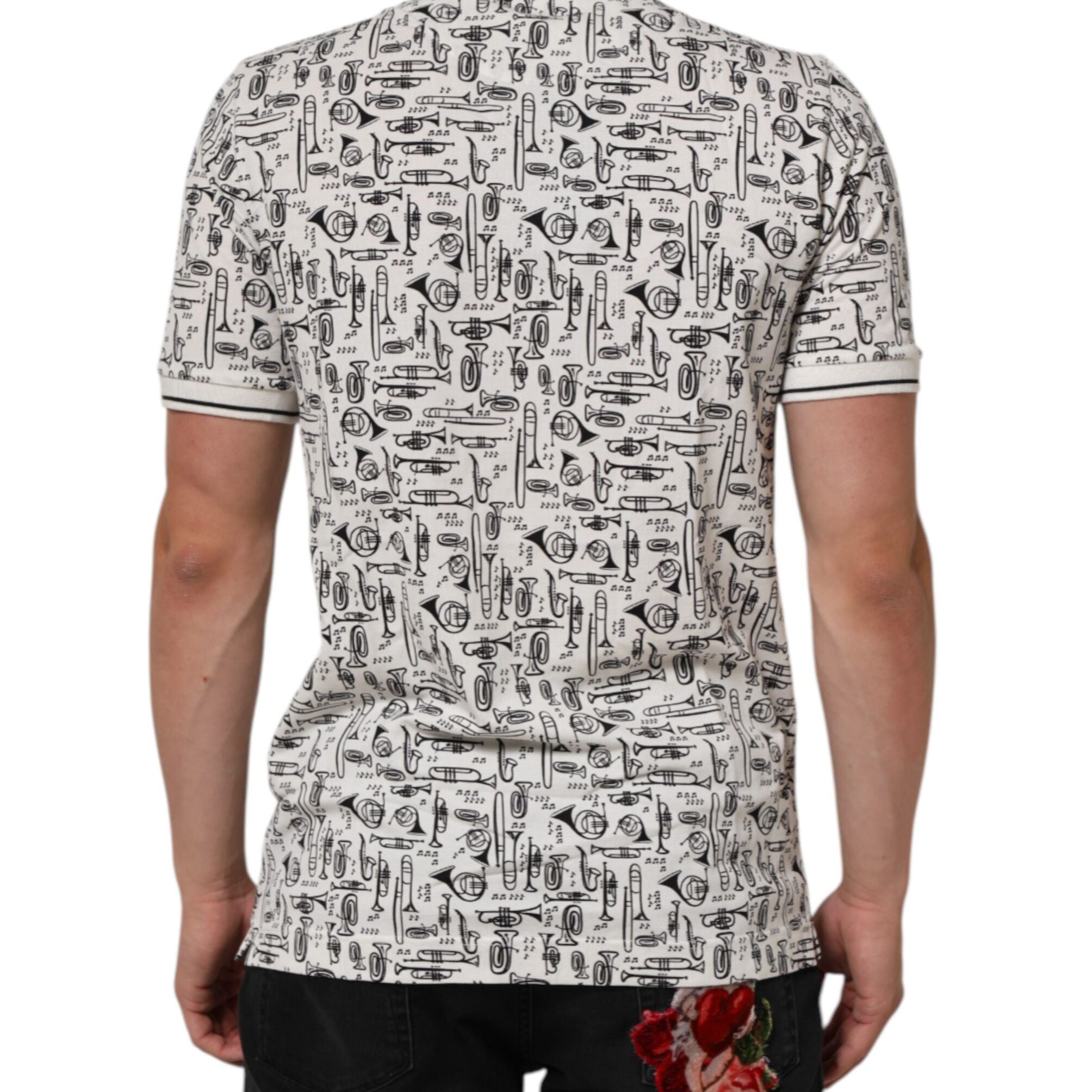 Dolce & Gabbana White Musical Print Collared Polo T-shirt