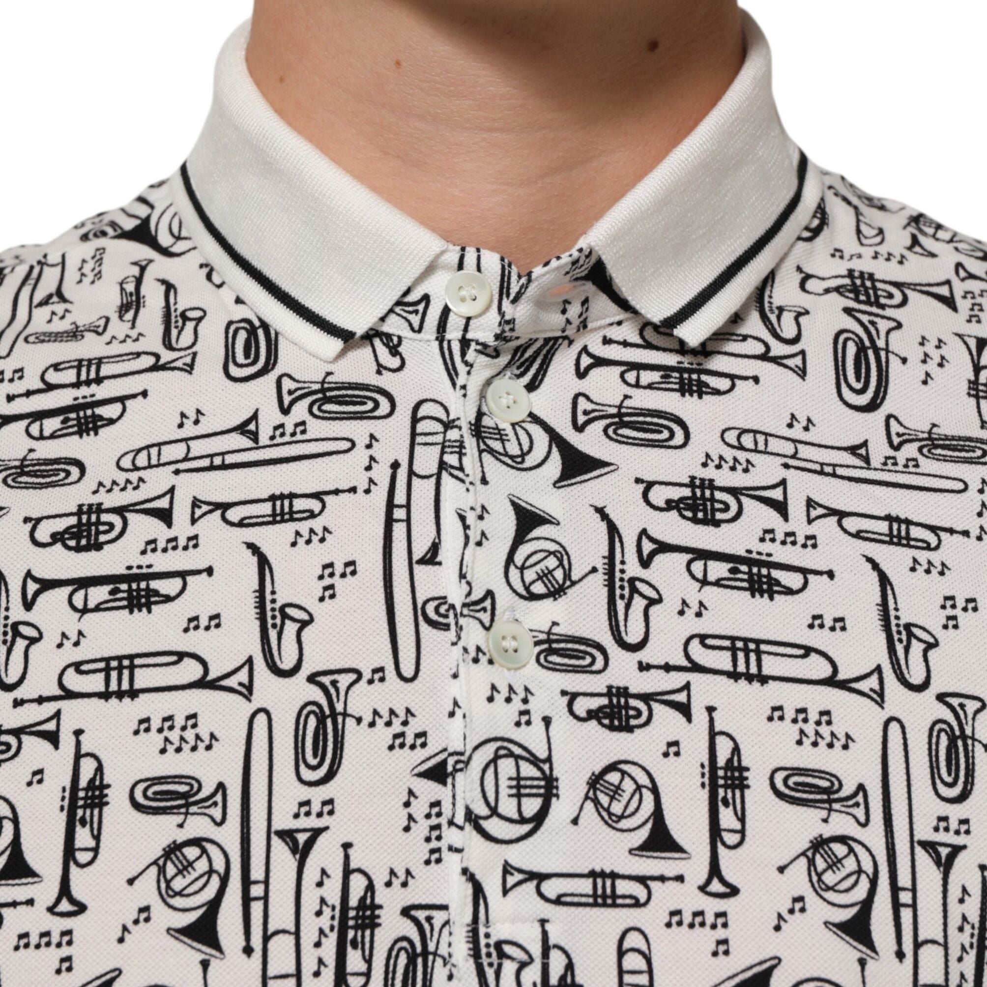 Dolce & Gabbana White Musical Print Collared Polo T-shirt