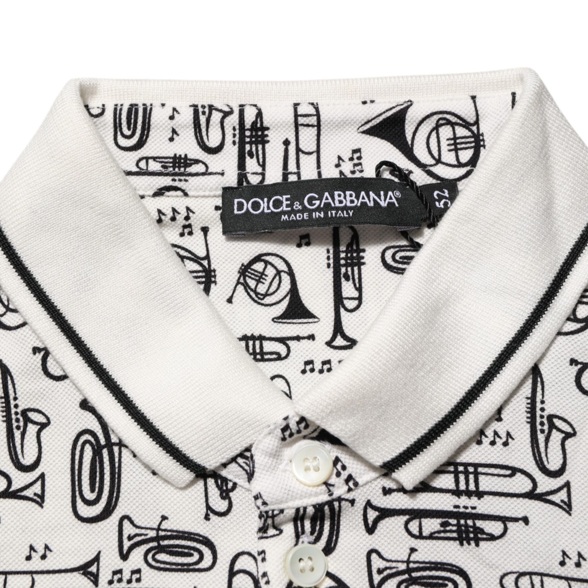 Dolce & Gabbana White Musical Print Collared Polo T-shirt