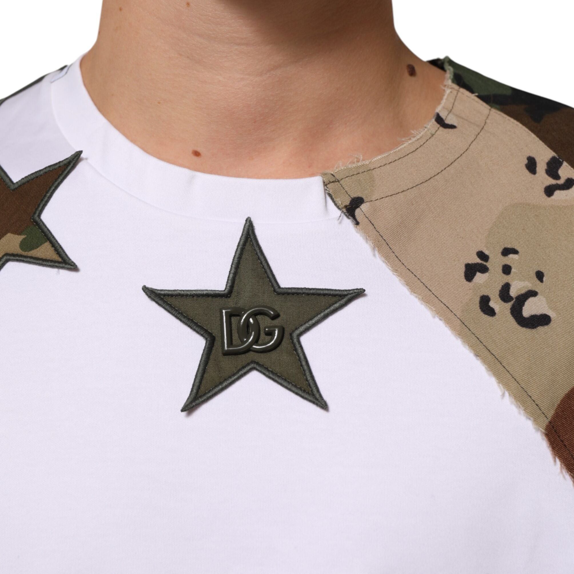 Dolce & Gabbana White Camouflage Patckwork Men Cotton T-shirt