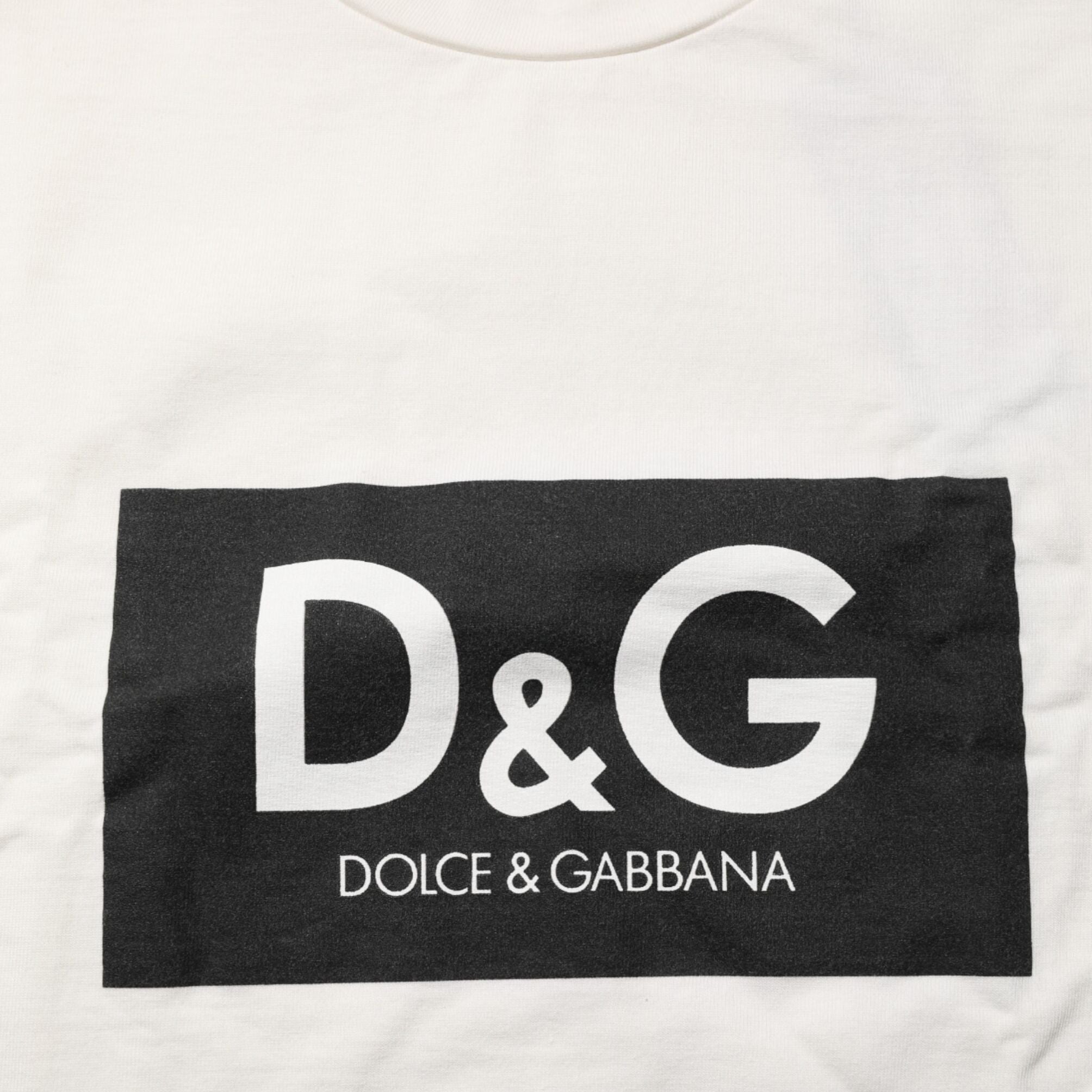 Dolce & Gabbana White Logo Print Cotton Crew Neck Men T-shirt