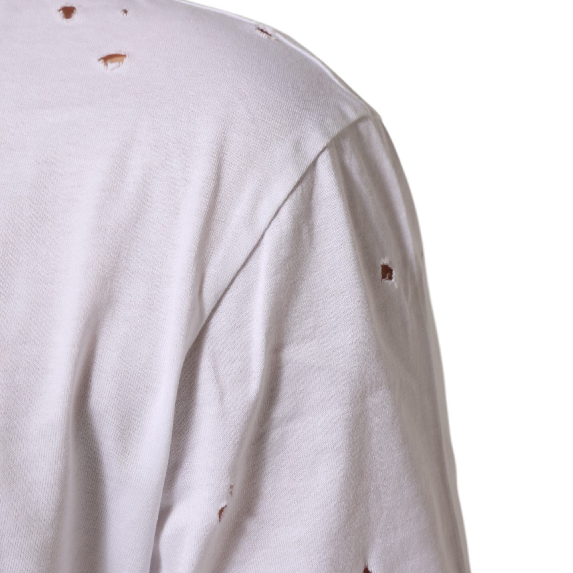 Dolce & Gabbana White Distressed Cotton V Neck Men T-shirt