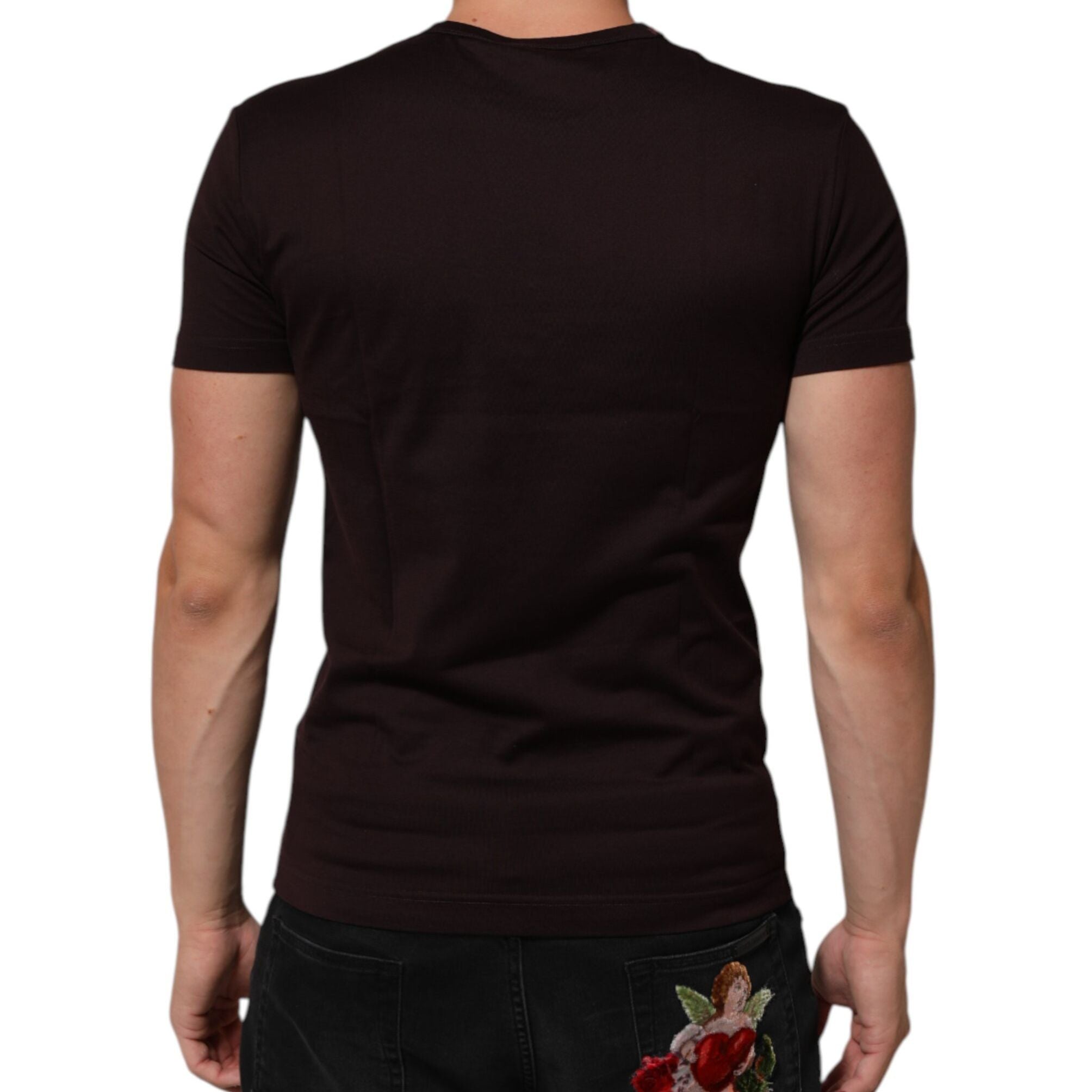 Dolce & Gabbana Brown Logo Plaque Cotton Crew Neck T-shirt
