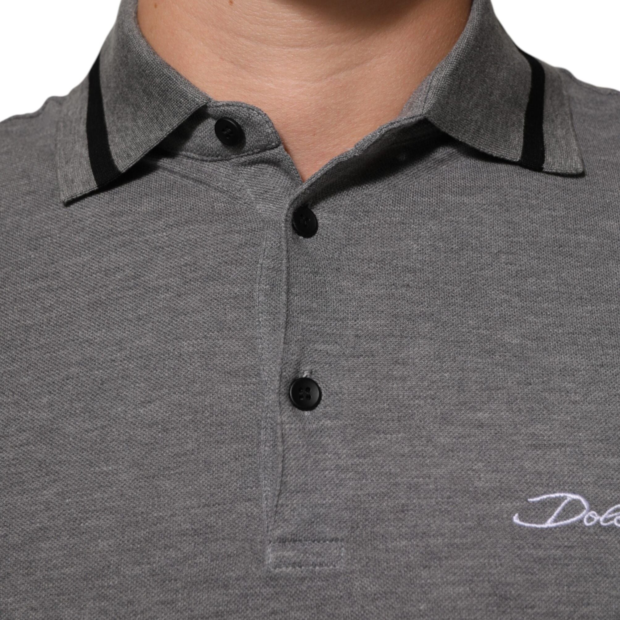 Dolce & Gabbana Gray Logo Embroidery Collared Polo T-shirt