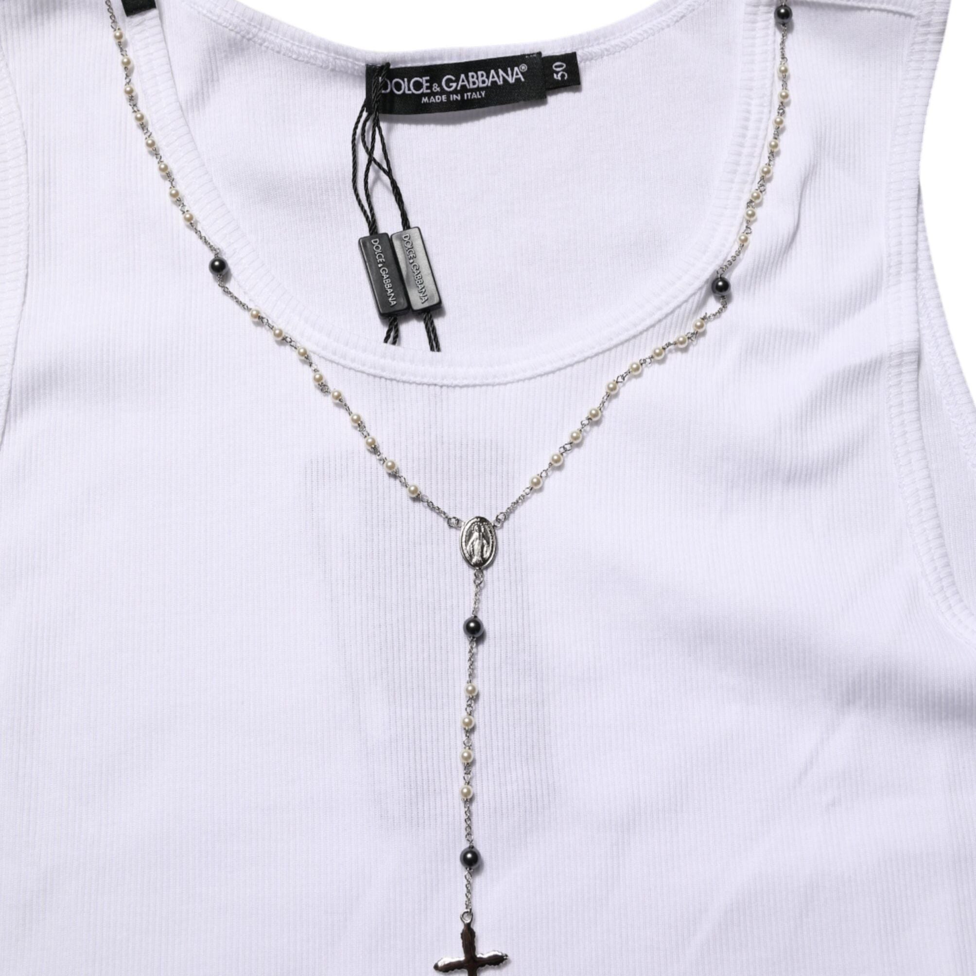 Dolce & Gabbana White Cotton Chain Necklace Tank Top T-shirt