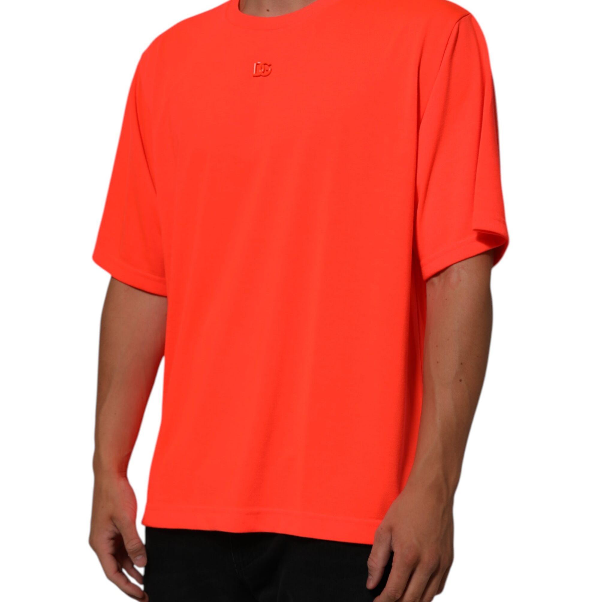 Dolce & Gabbana Neon Orange Polyester Men Crew Neck T-shirt