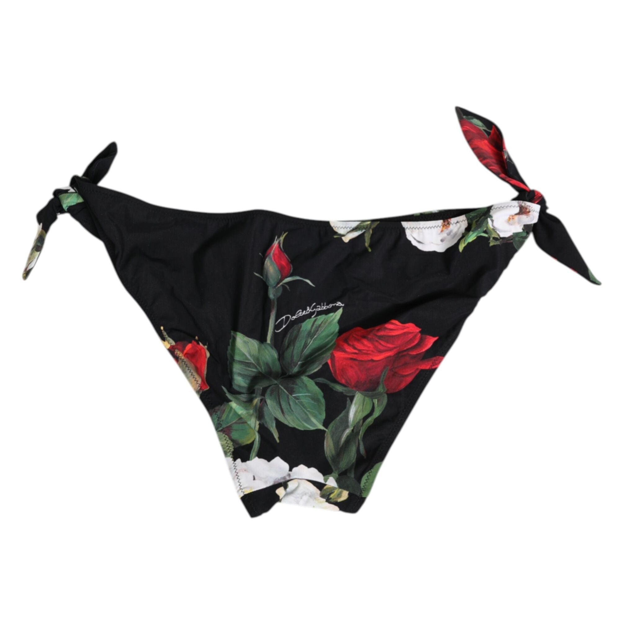 Dolce & Gabbana Black Side Tie Floral Bikini Bottom Swimwear