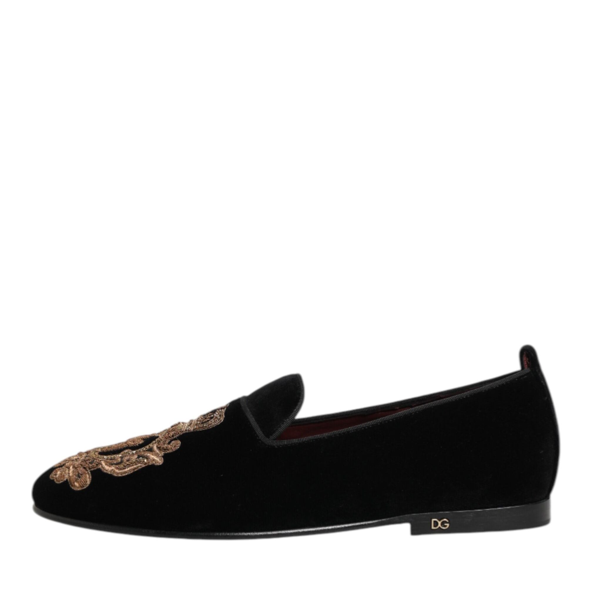 Dolce & Gabbana Black Velvet Gold Crown Mens Loafers Shoes