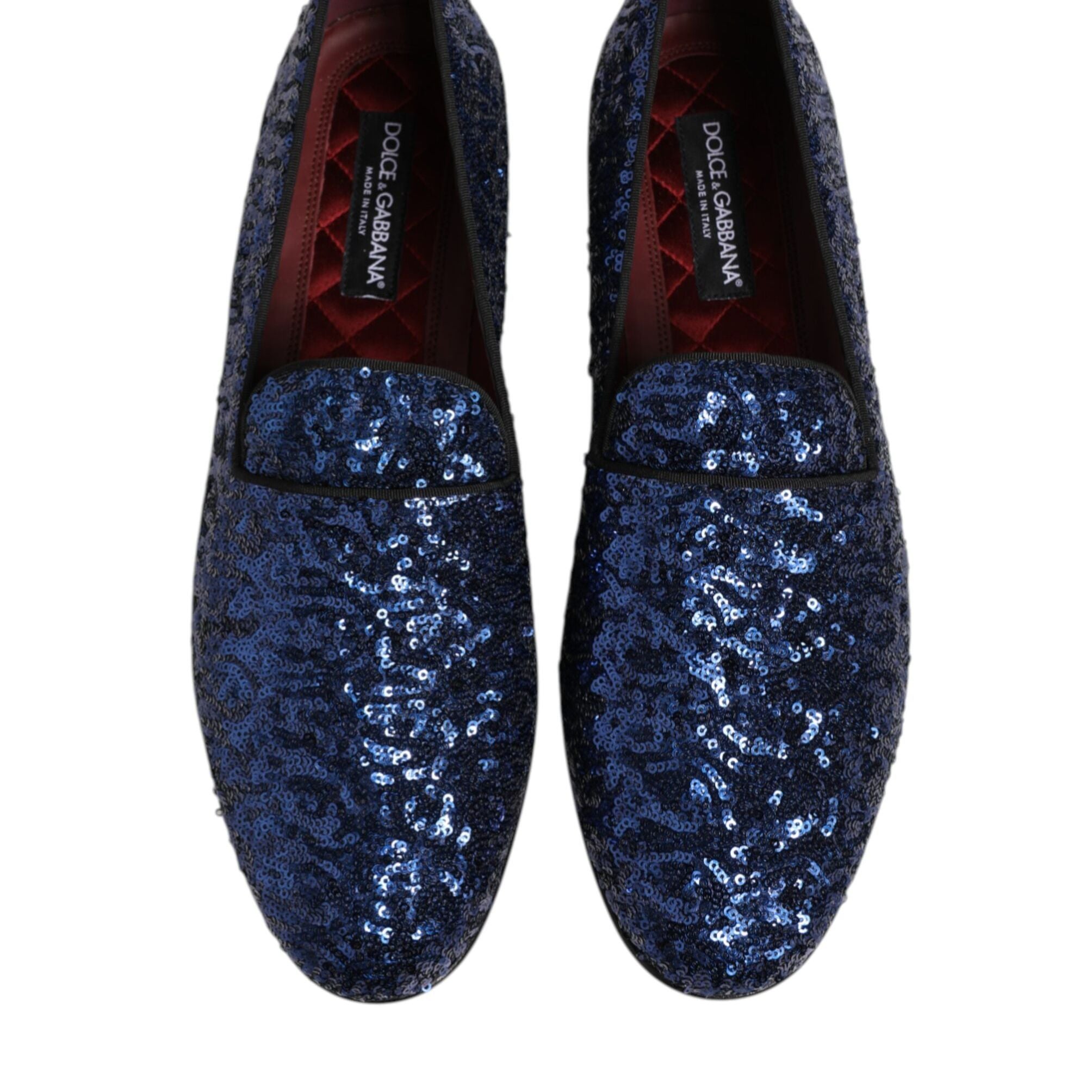 Dolce & Gabbana Blue Sequined Loafers Slippers Men Dress Shoes