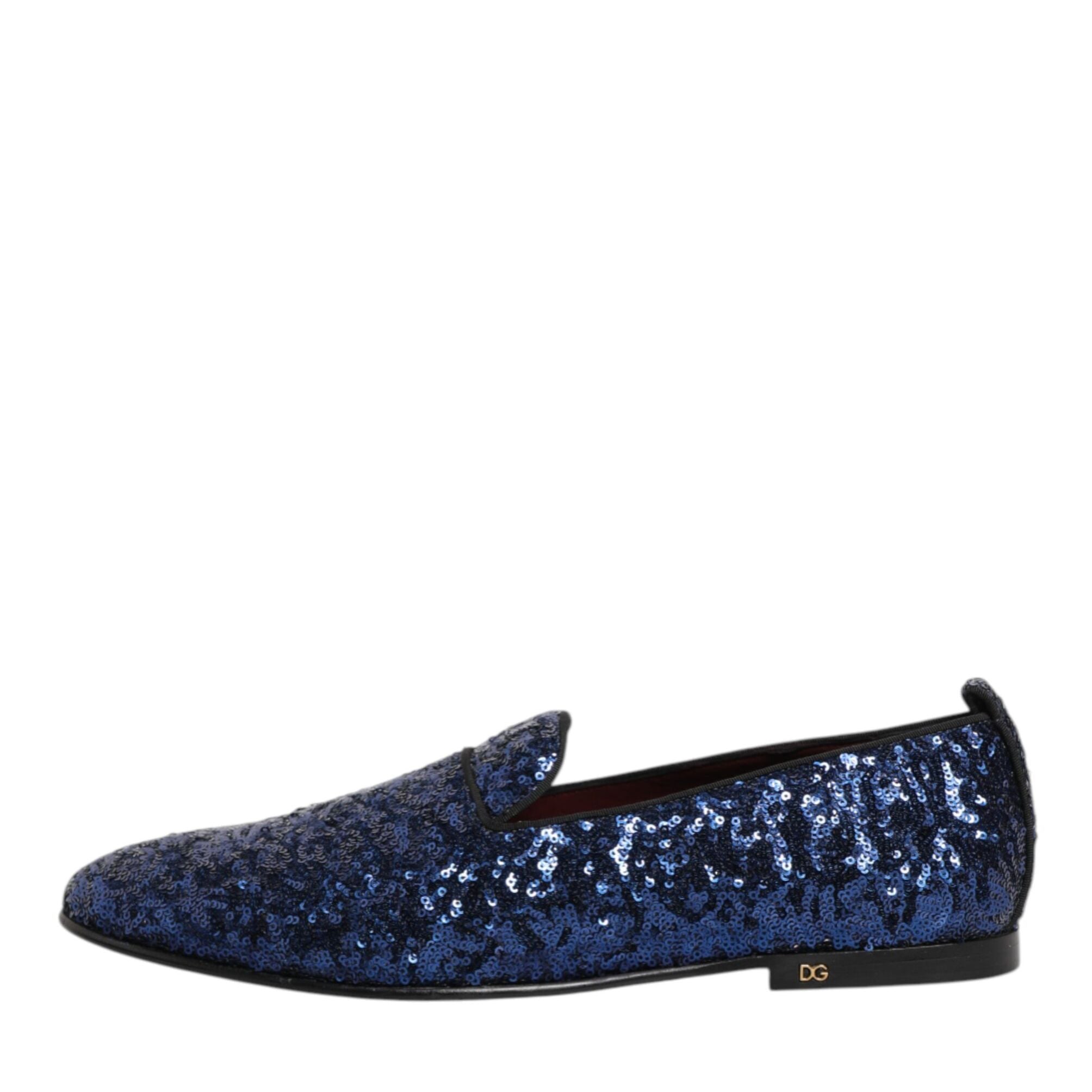 Dolce & Gabbana Blue Sequined Loafers Slippers Men Dress Shoes