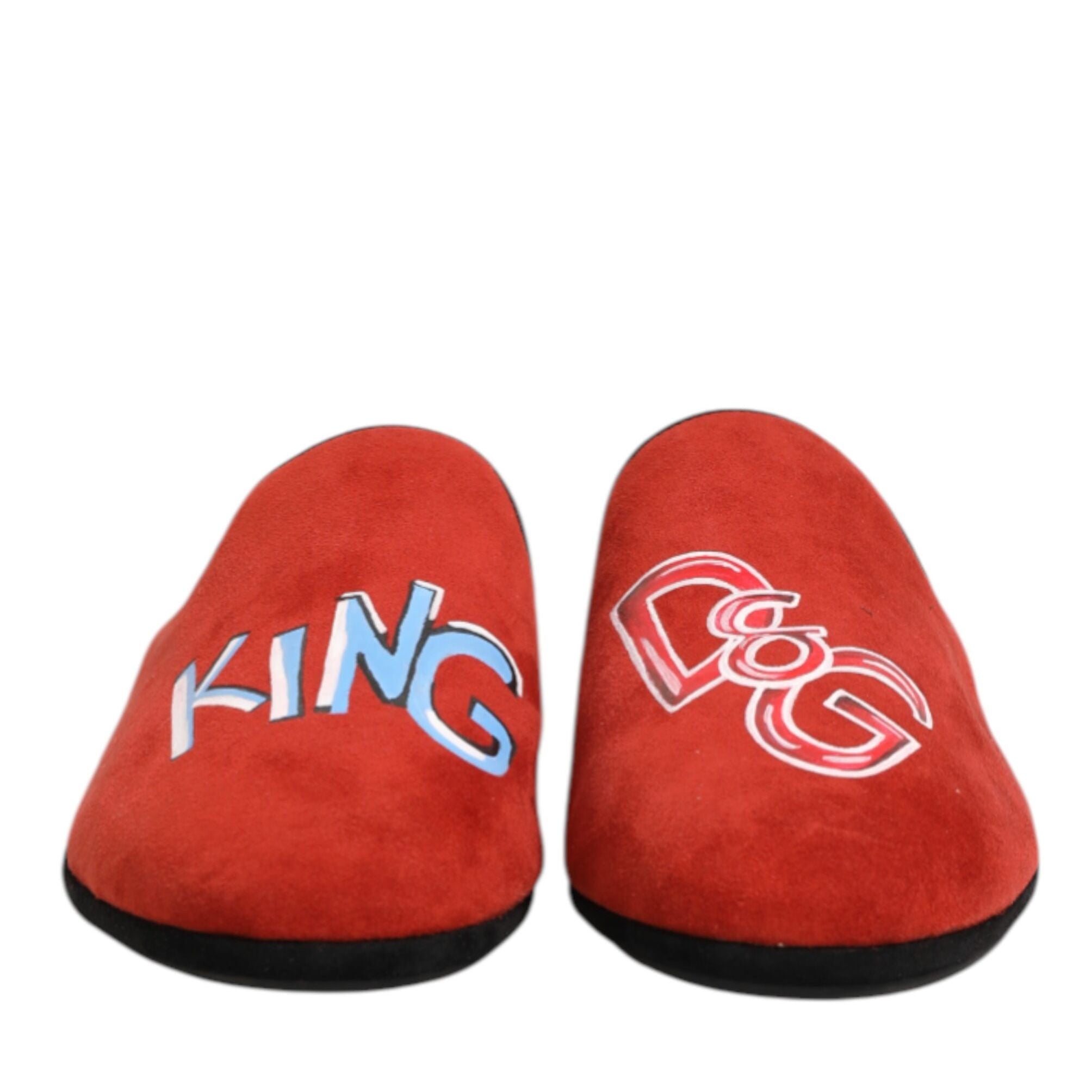 Dolce & Gabbana Red Suede DG King Men House Slippers Shoes