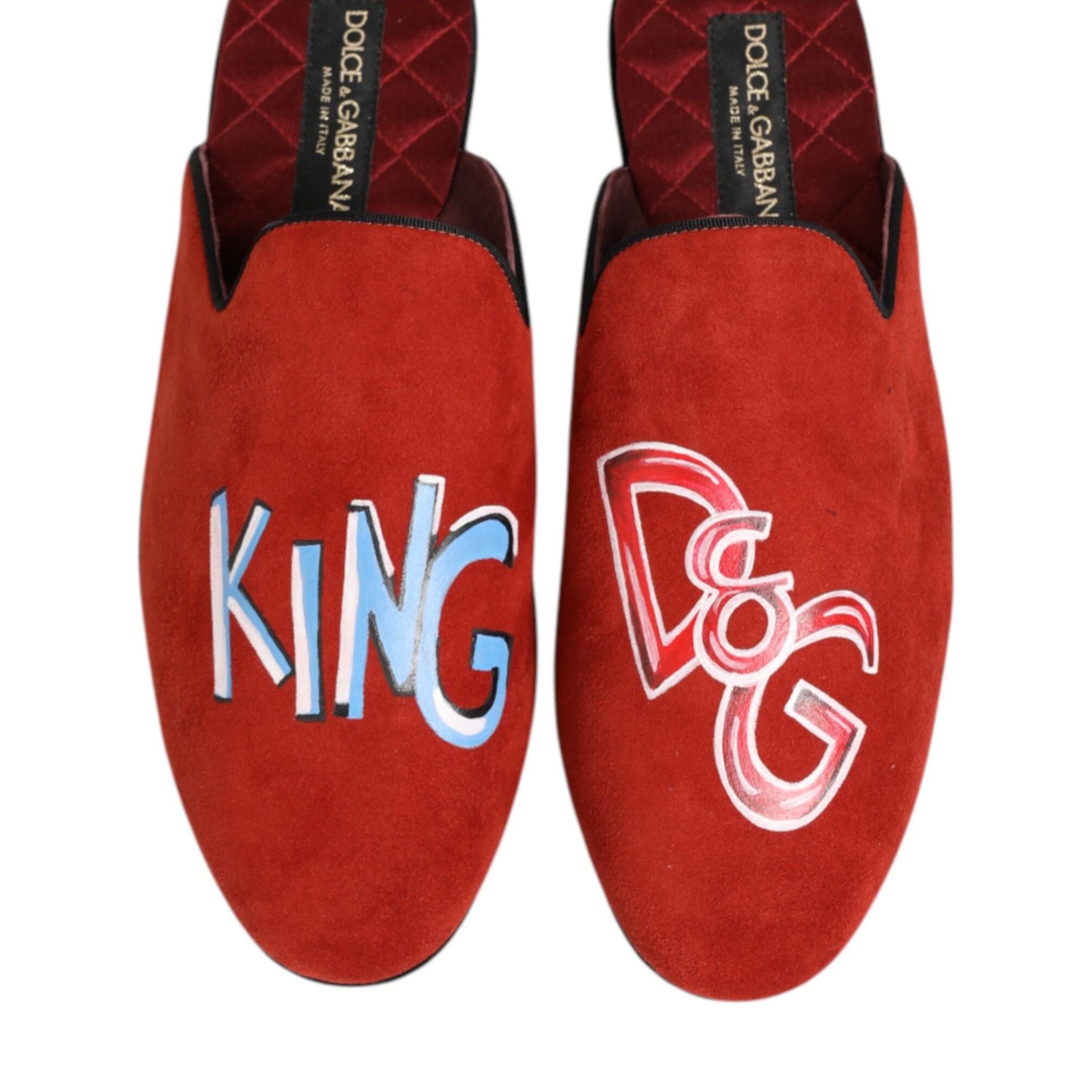 Dolce & Gabbana Red Suede DG King Men House Slippers Shoes