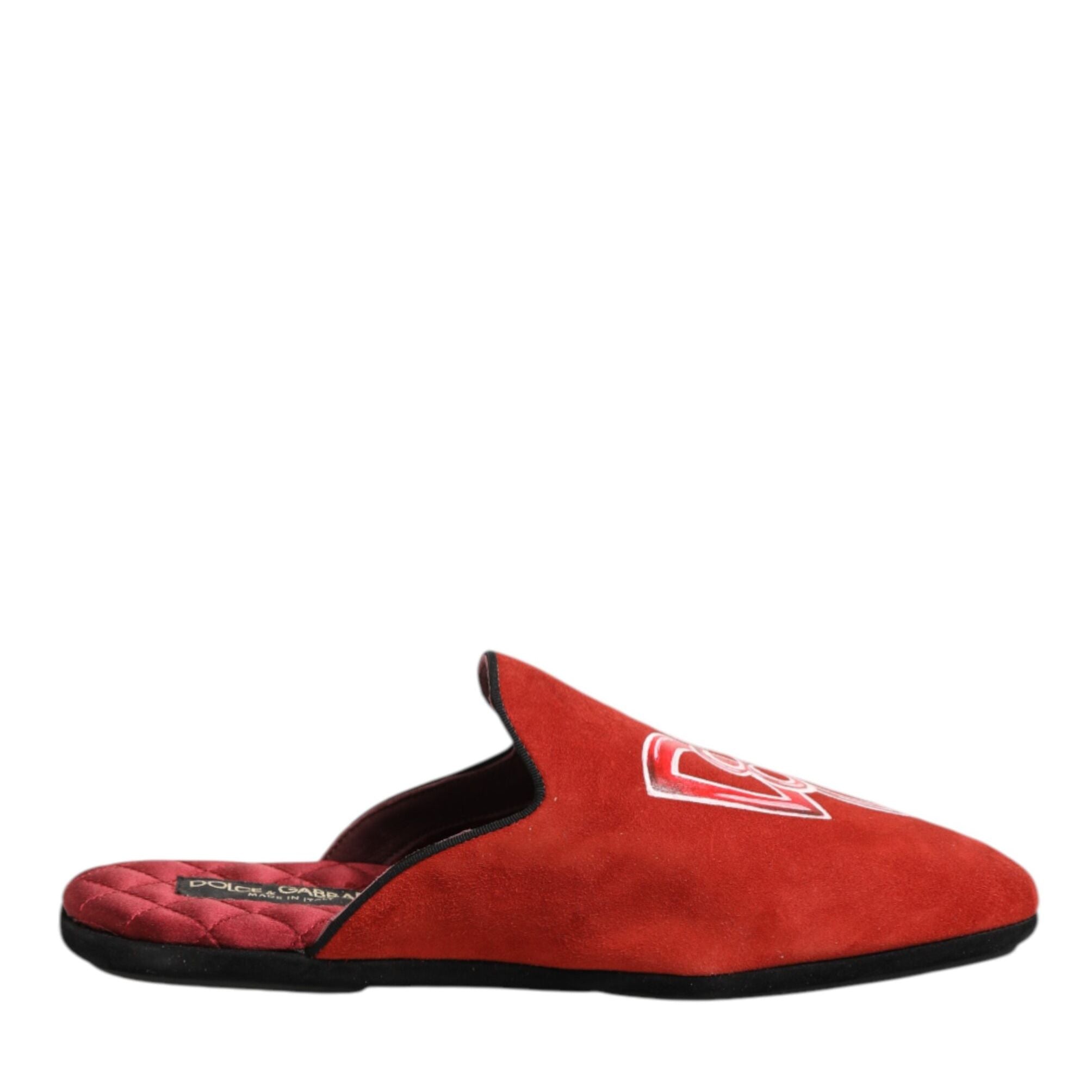 Dolce & Gabbana Red Suede DG King Men House Slippers Shoes