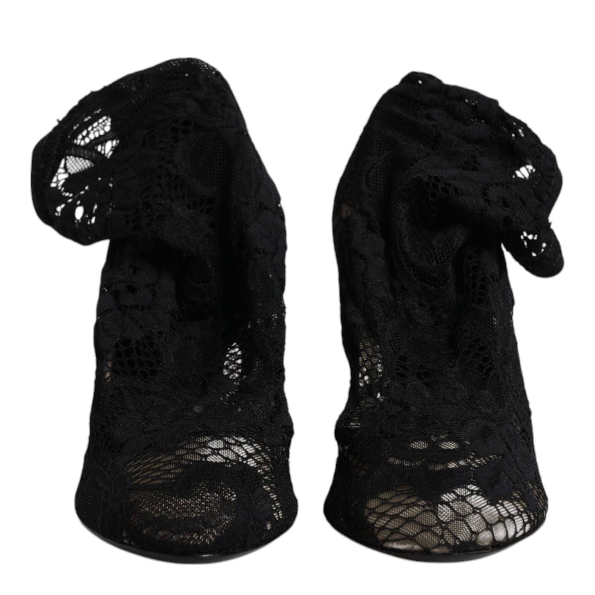 Dolce & Gabbana Black Lace Stretch Heels Mid Calf Boots Shoes
