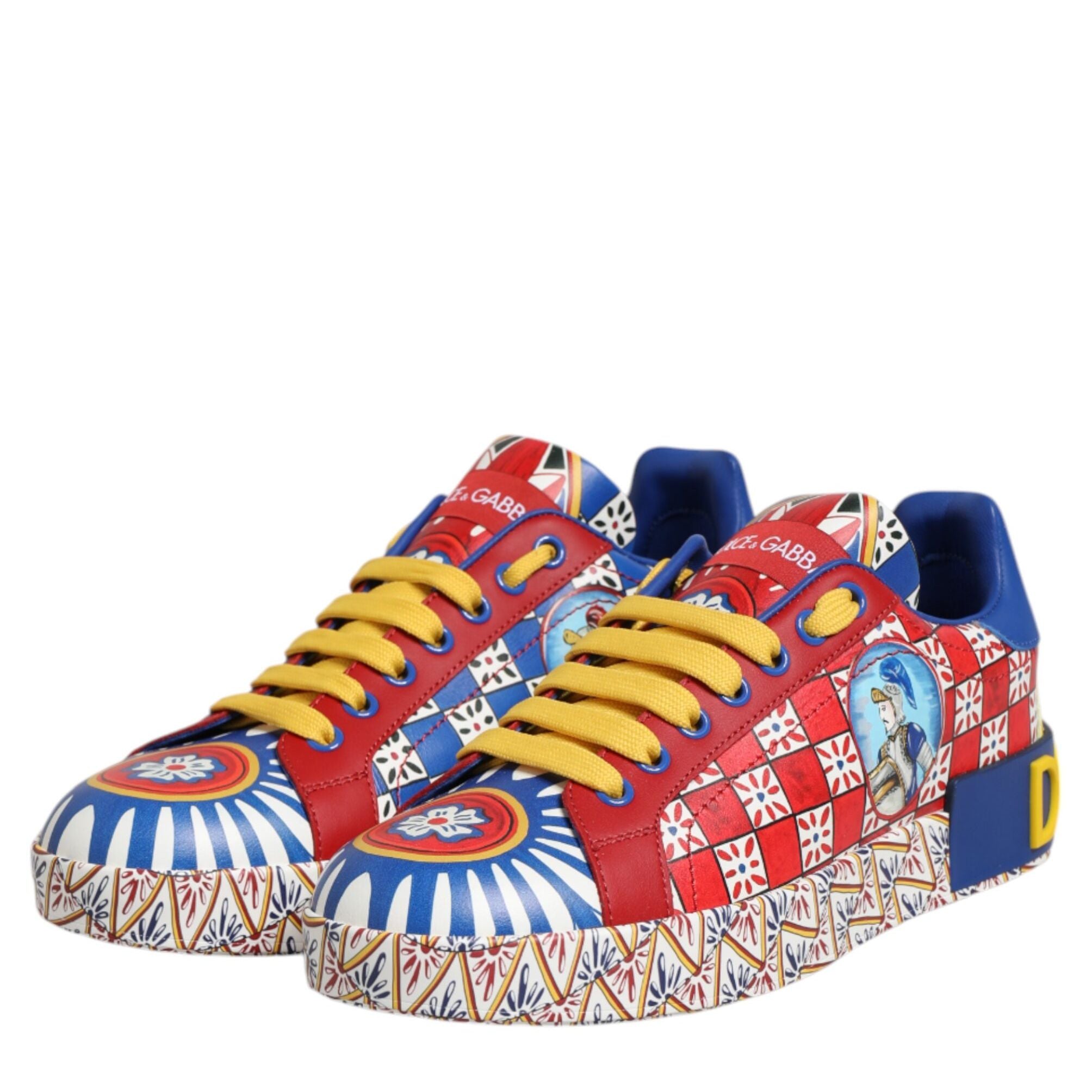 Dolce & Gabbana Portofino Carretto Printed Leather Sneakers Shoes