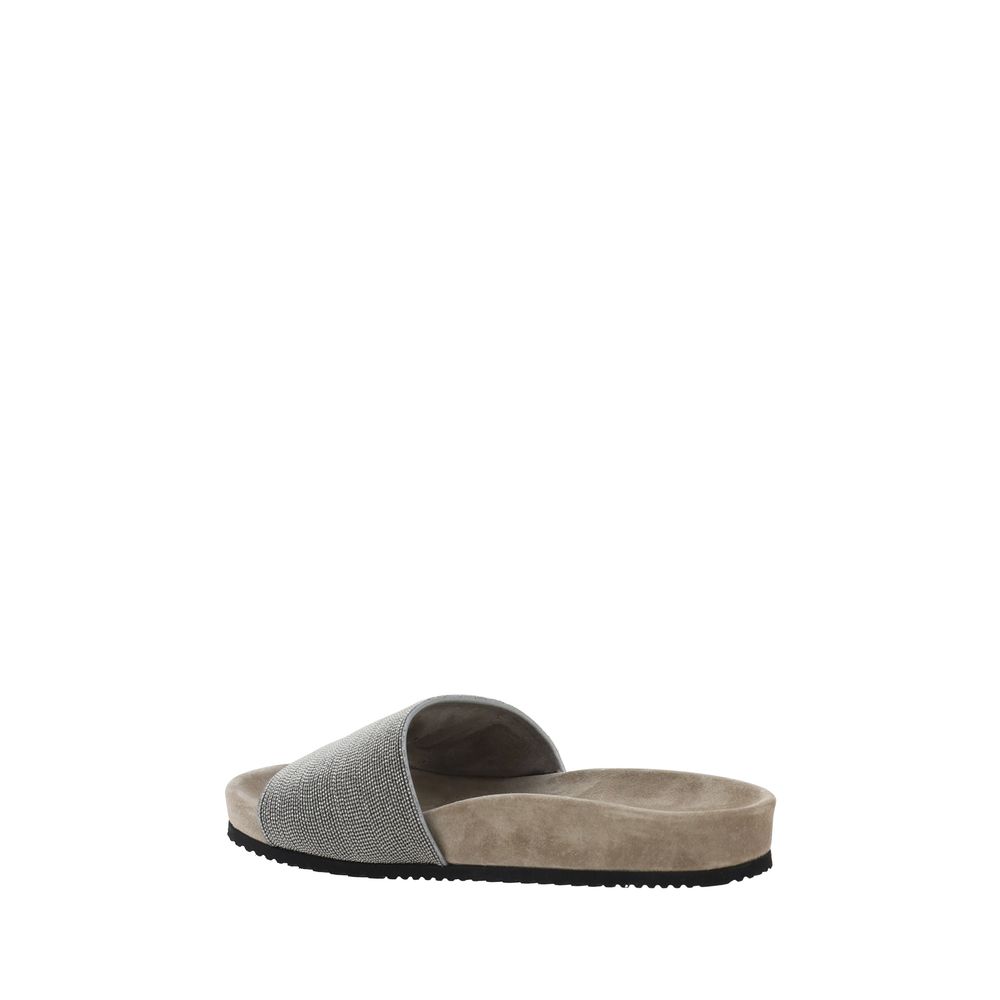 Brunello Cucinelli Brown Fabric Flat Sandals