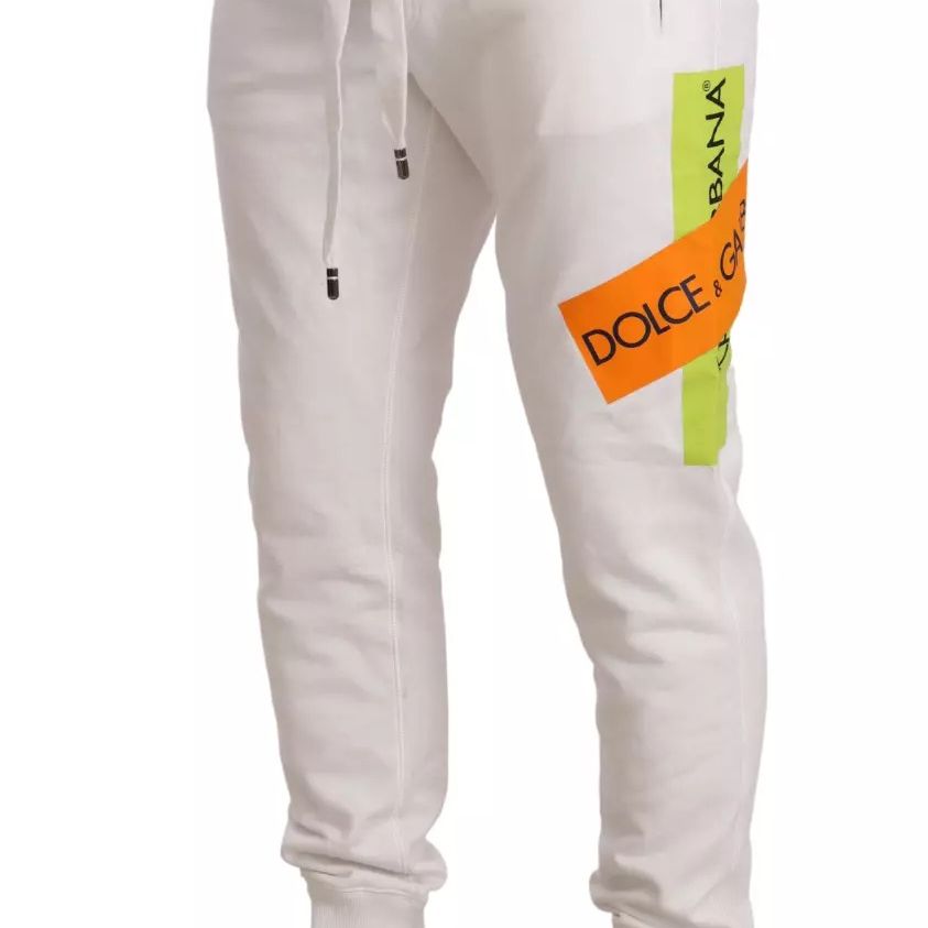 Dolce & Gabbana White Cotton Logo Patch Sweatpants Jogging Pants
