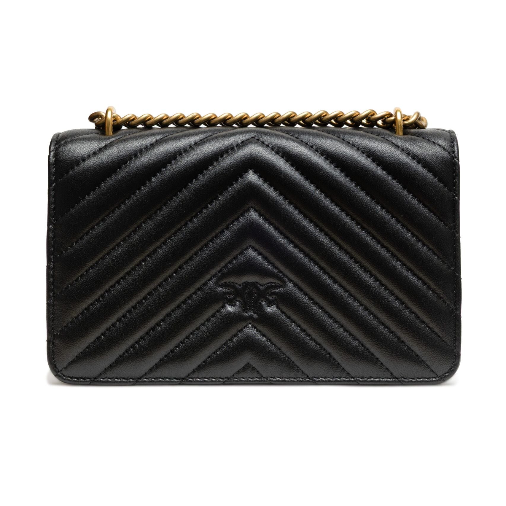 PINKO Black Leather Love One Mini Shoulder Bag