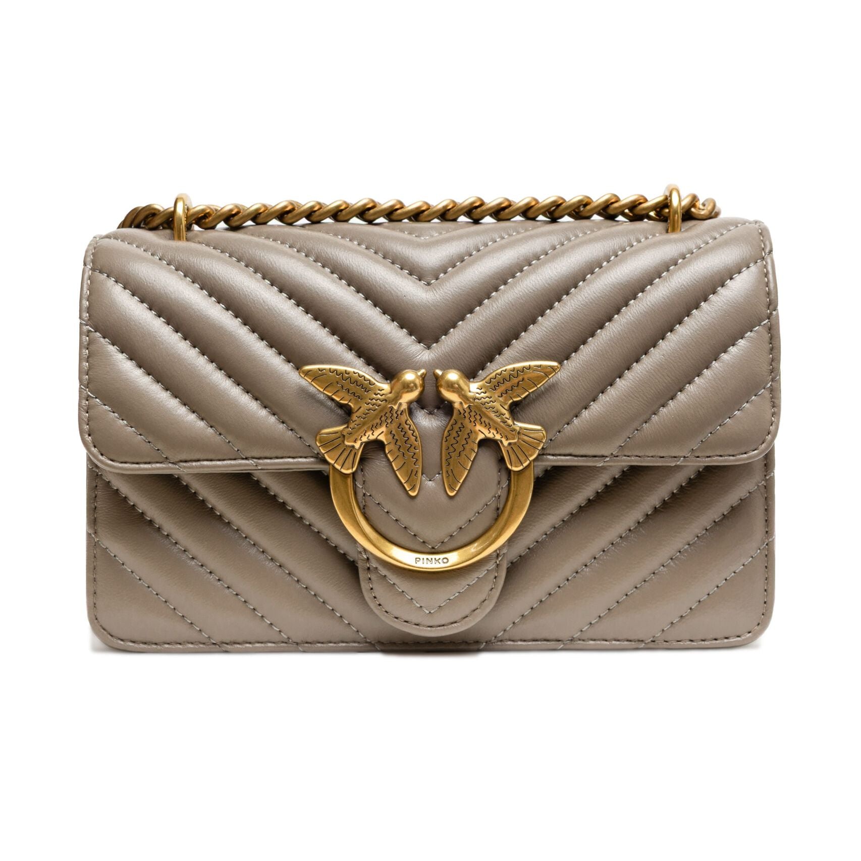 PINKO Grey Leather Love One Mini Shoulder Bag
