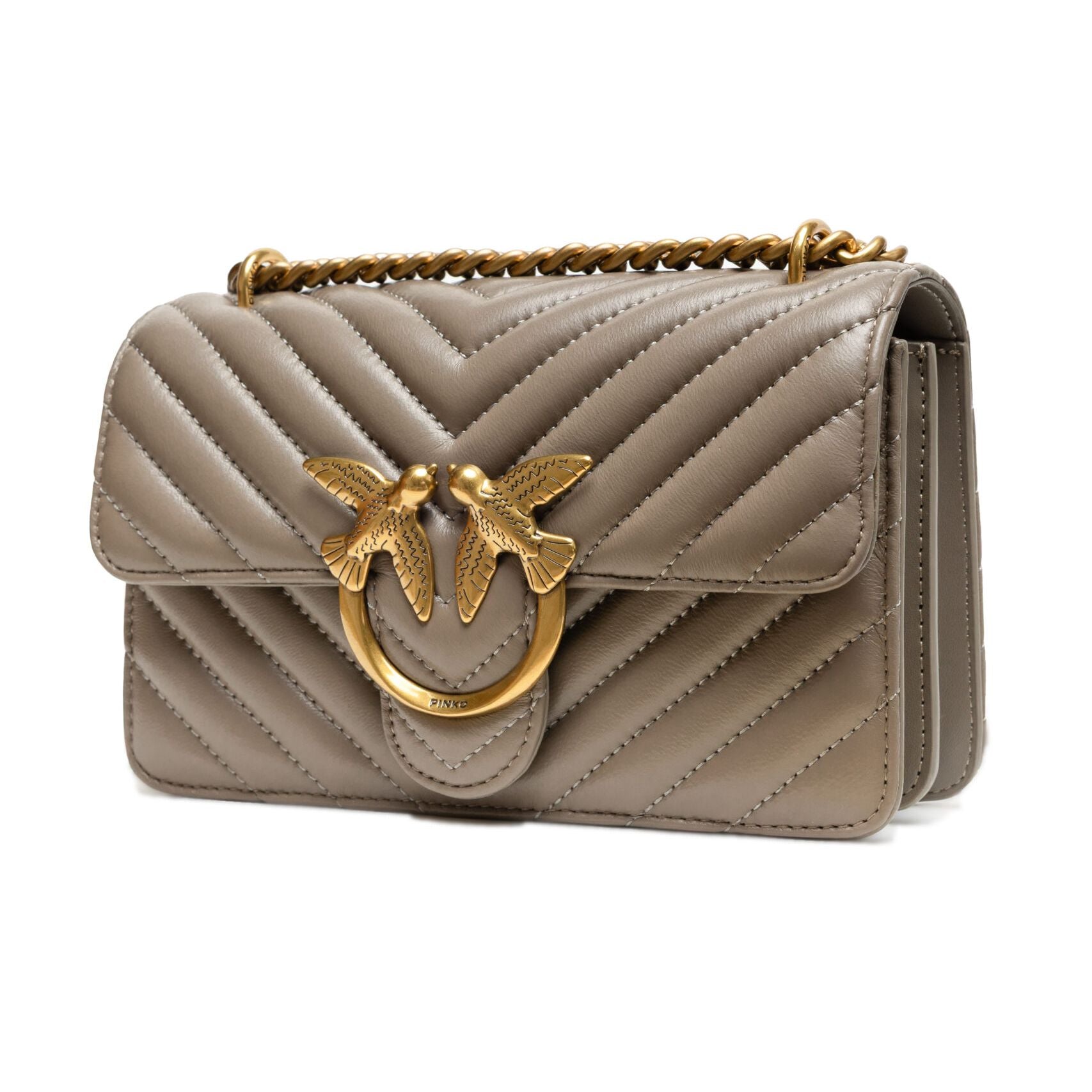 PINKO Grey Leather Love One Mini Shoulder Bag