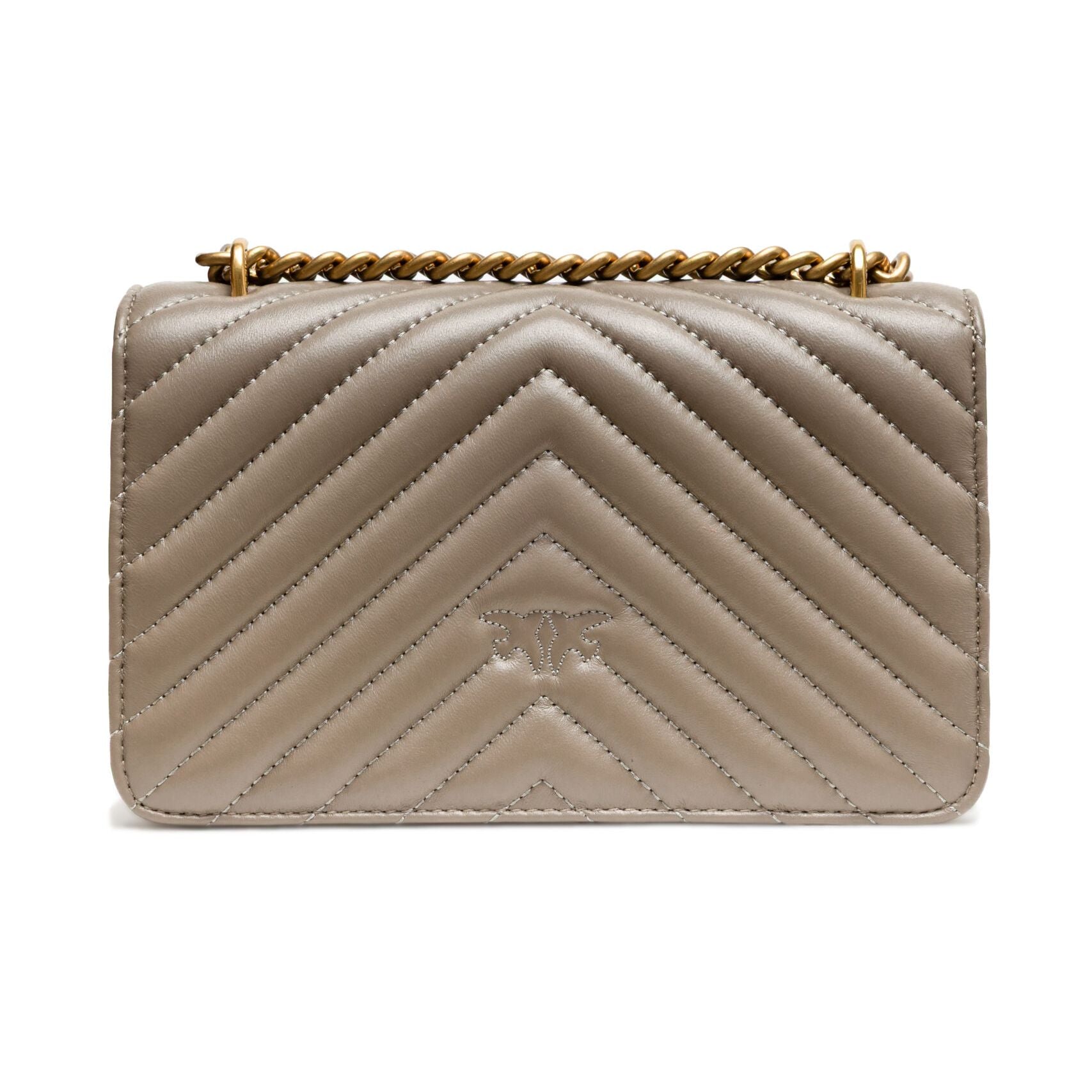 PINKO Grey Leather Love One Mini Shoulder Bag