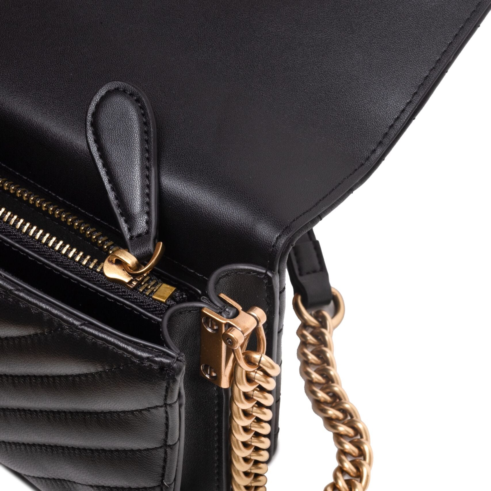 PINKO Black Leather Love Click Mini Shoulder Bag