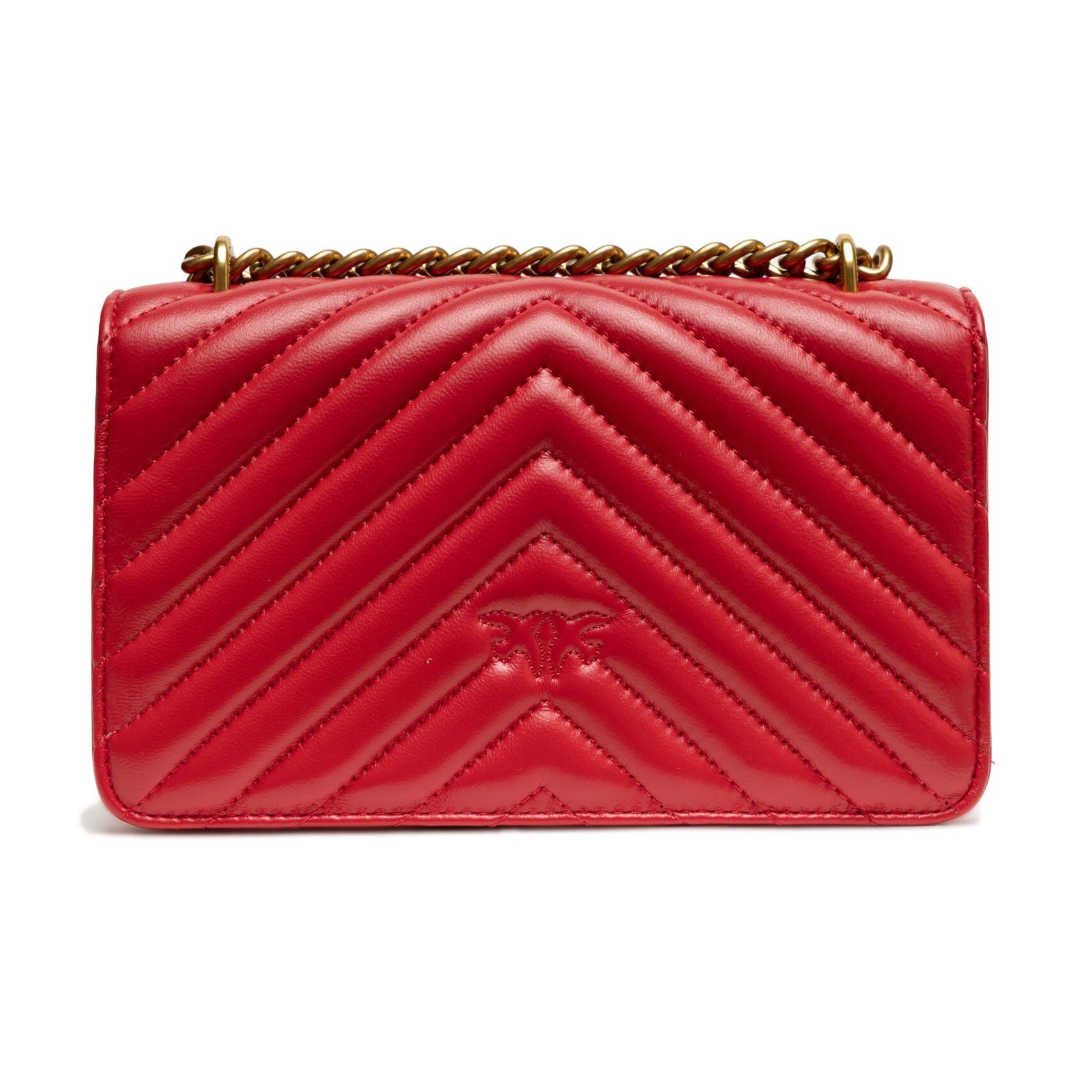 PINKO Red Leather Love One Mini Shoulder Bag