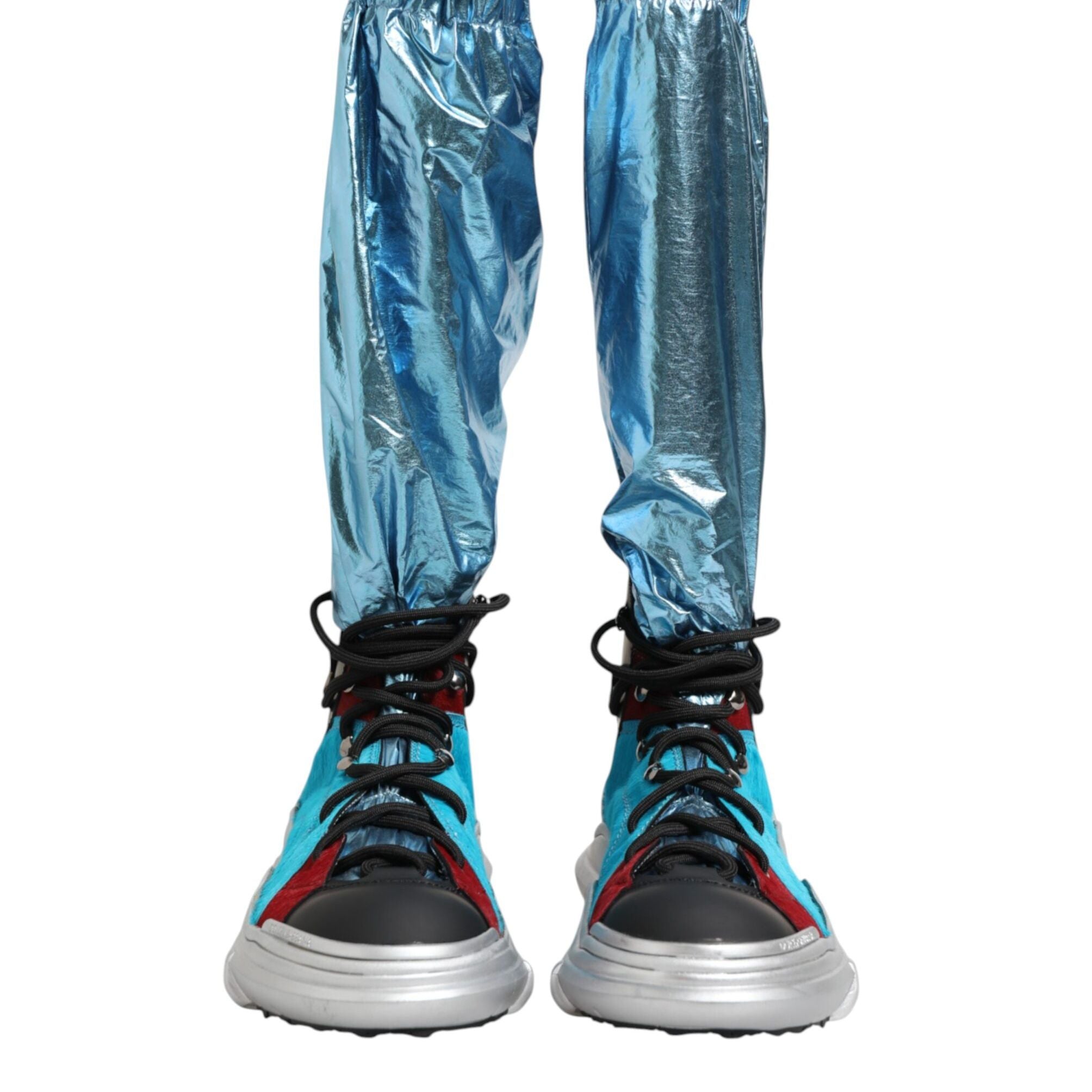 Dolce & Gabbana Blue Lace Up Over The Knee Socks Men Boots Shoes