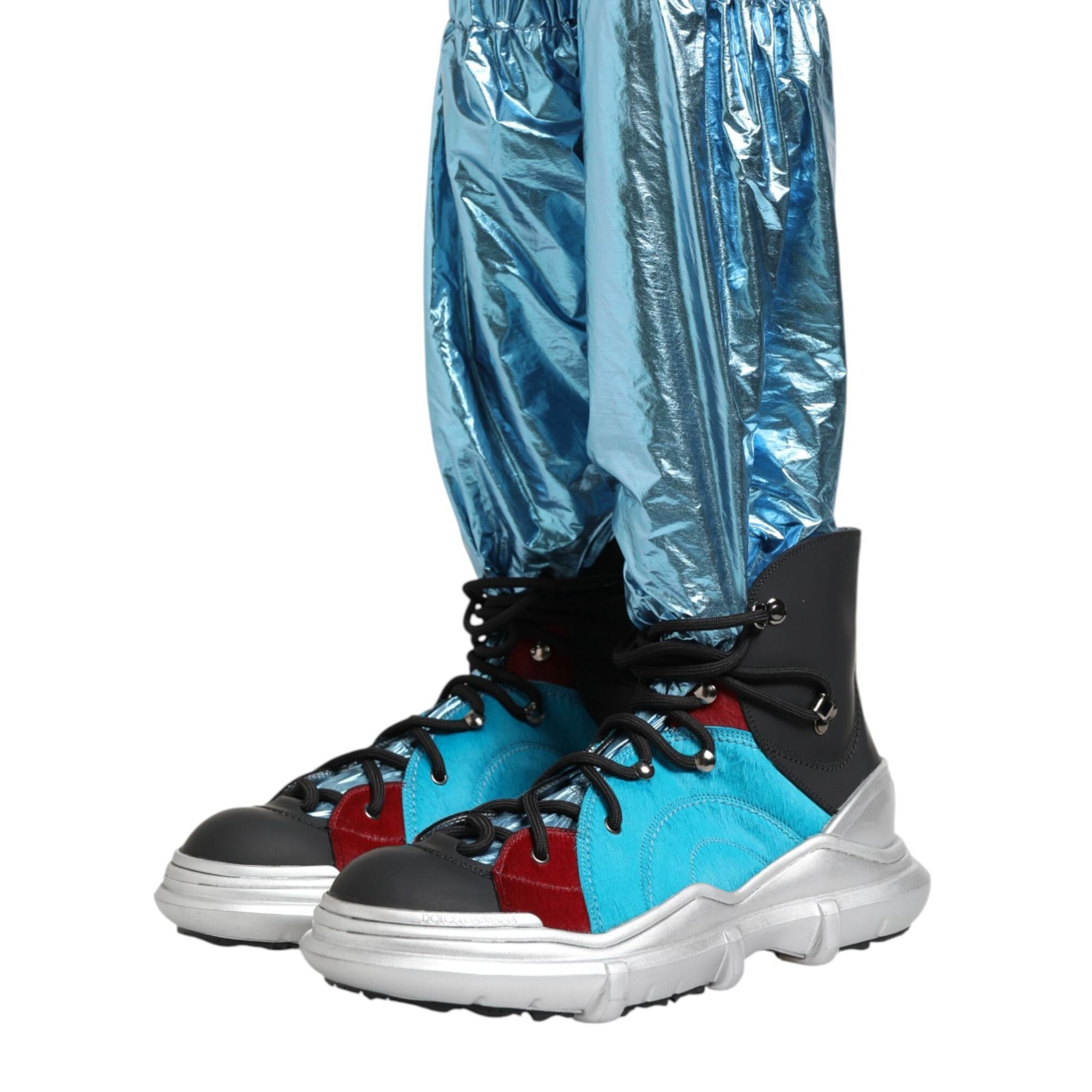 Dolce & Gabbana Blue Lace Up Over The Knee Socks Men Boots Shoes