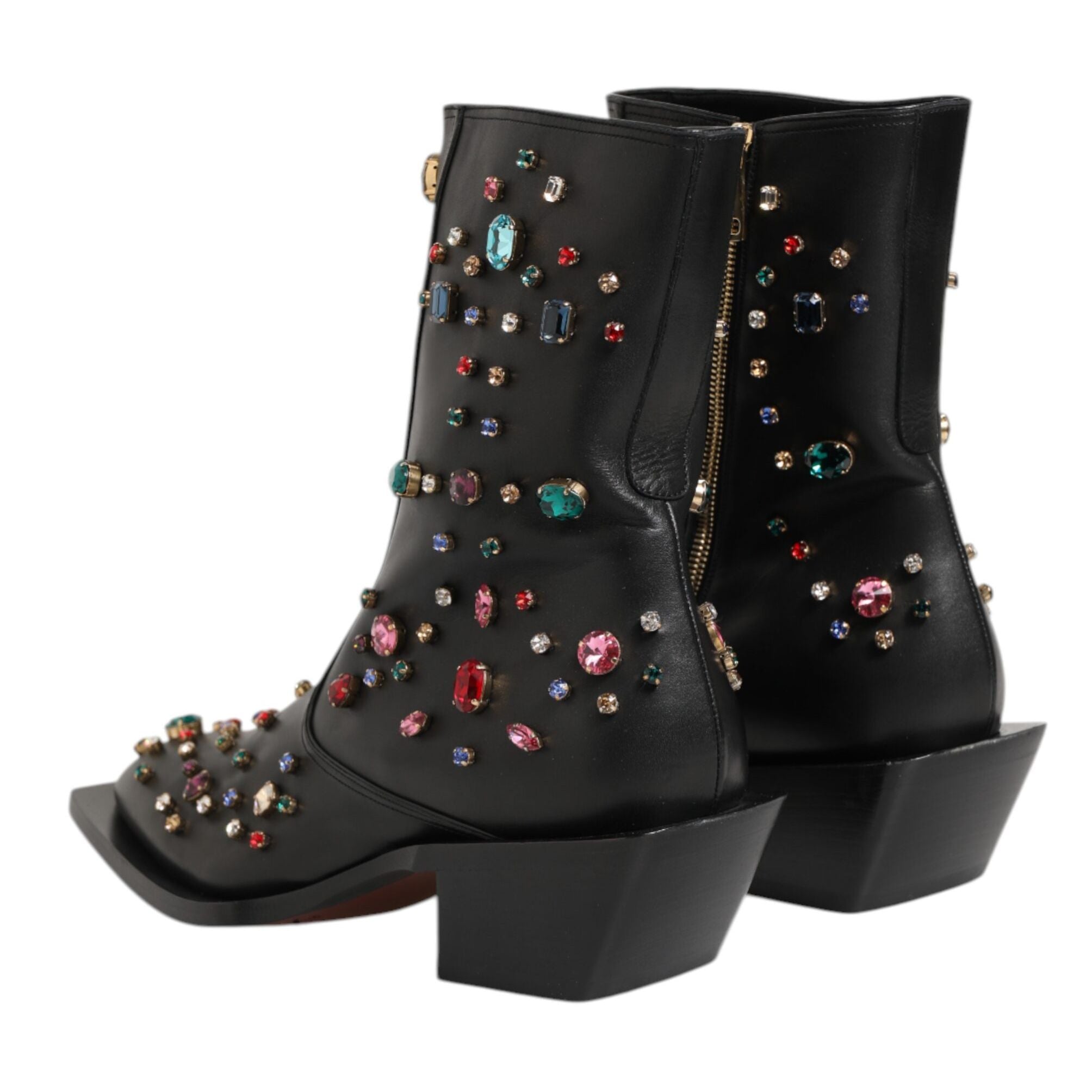 Dolce & Gabbana Black Crystal Embellished Men Short Boots Shoes
