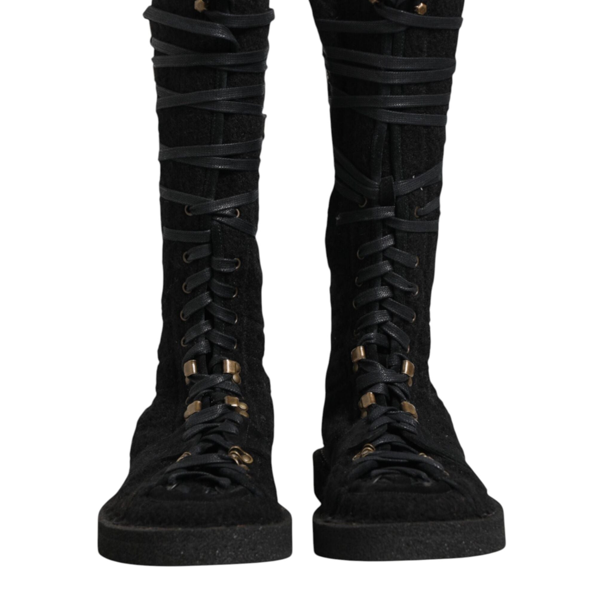 Dolce & Gabbana Black Alpaca Wool Suede Mid Calf Boots Shoes