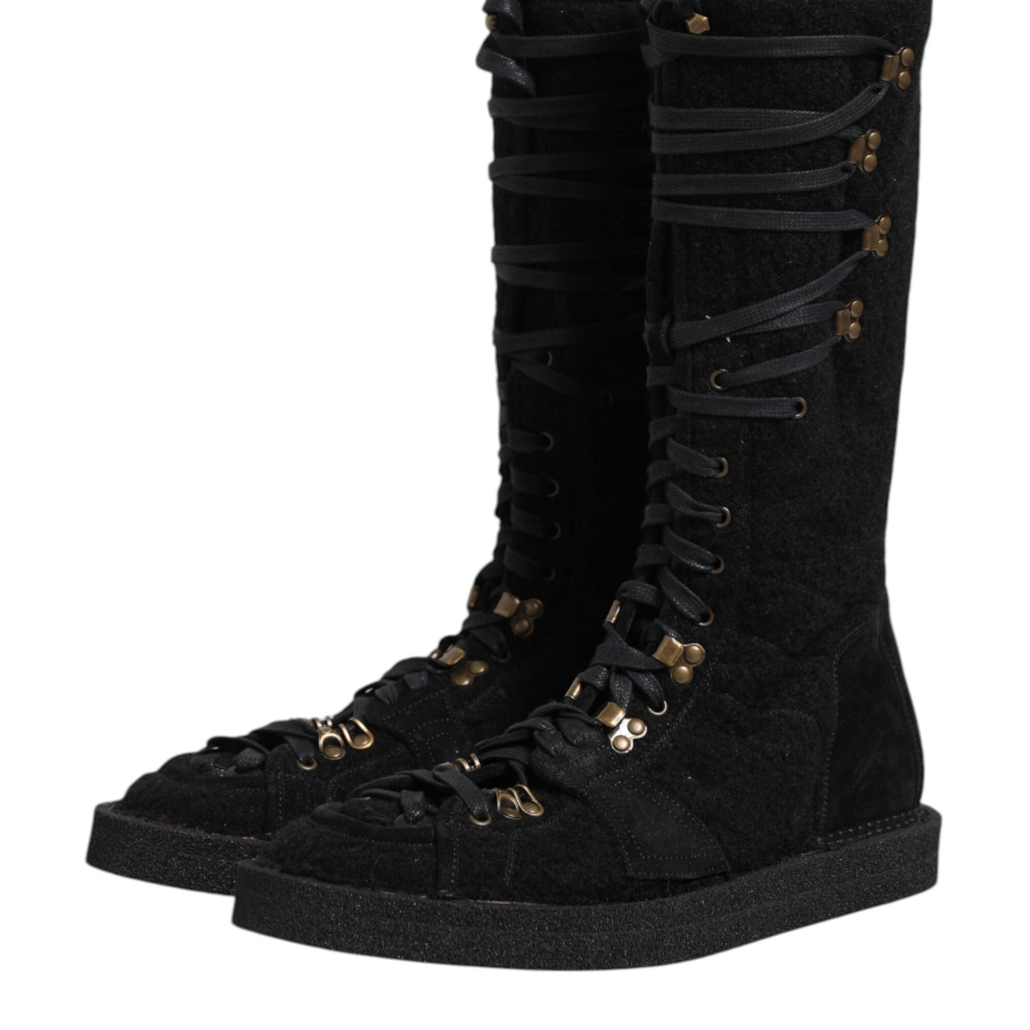 Dolce & Gabbana Black Alpaca Wool Suede Mid Calf Boots Shoes