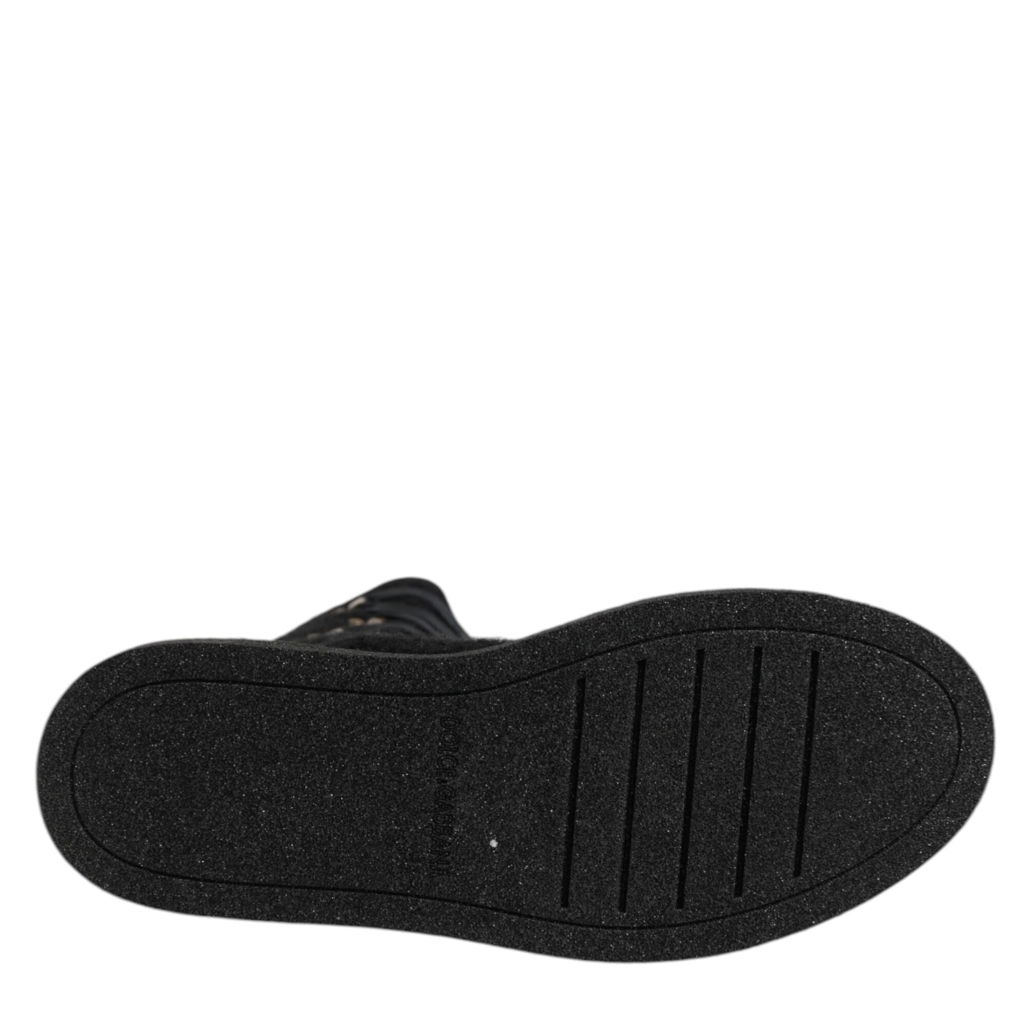 Dolce & Gabbana Black Alpaca Wool Suede Mid Calf Boots Shoes