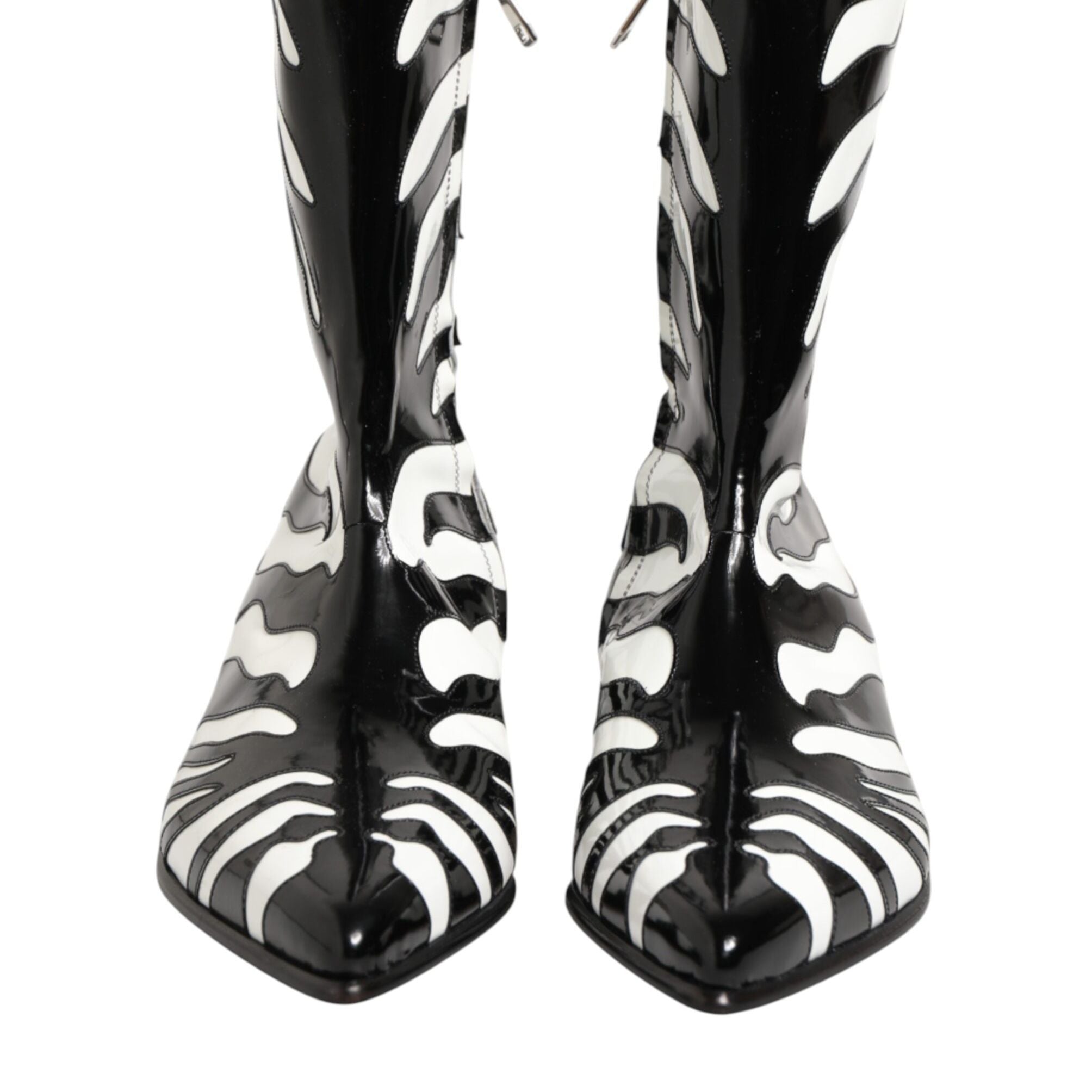 Dolce & Gabbana Black White Zebra Leather Mid Calf Boots Shoes