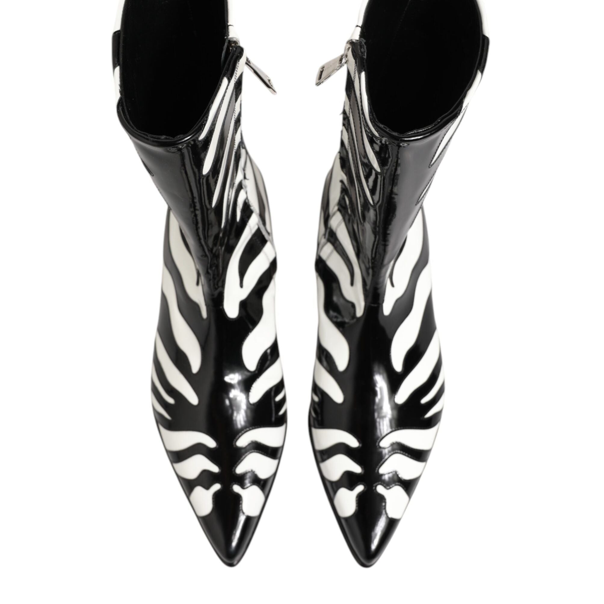 Dolce & Gabbana Black White Zebra Leather Mid Calf Boots Shoes