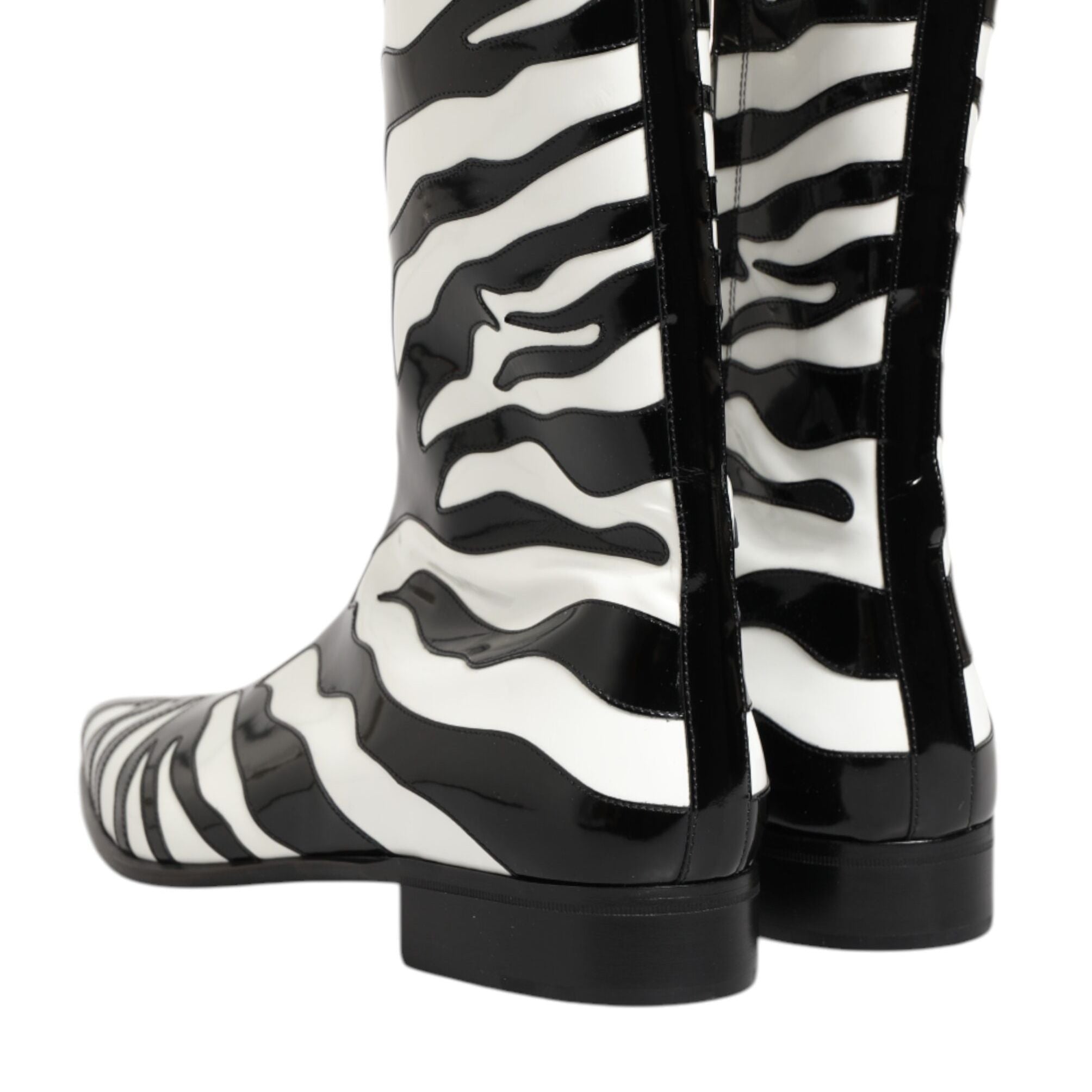Dolce & Gabbana Black White Zebra Leather Mid Calf Boots Shoes