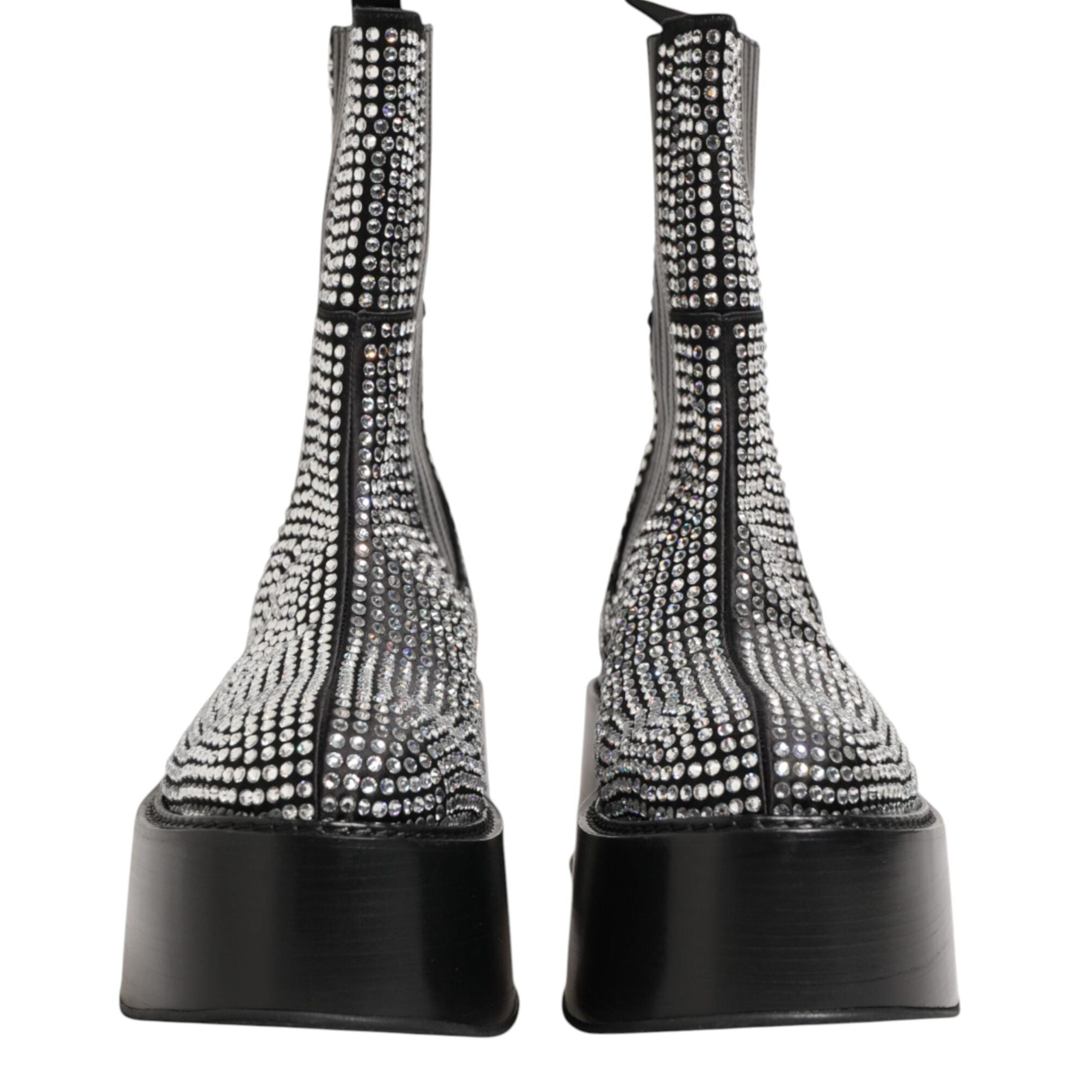 Dolce & Gabbana Black Crystal Strass Mid Calf Short Boots Shoes