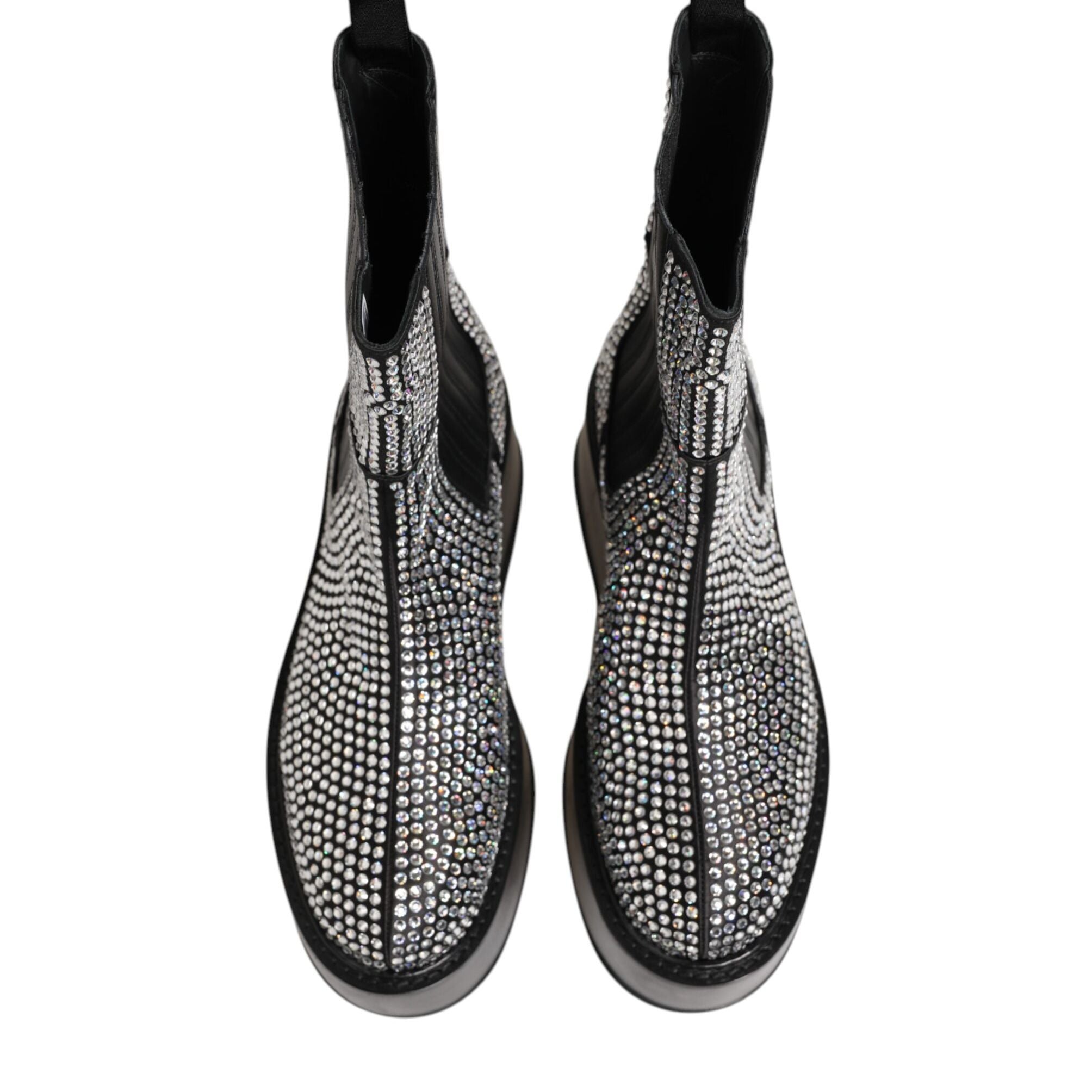Dolce & Gabbana Black Crystal Strass Mid Calf Short Boots Shoes
