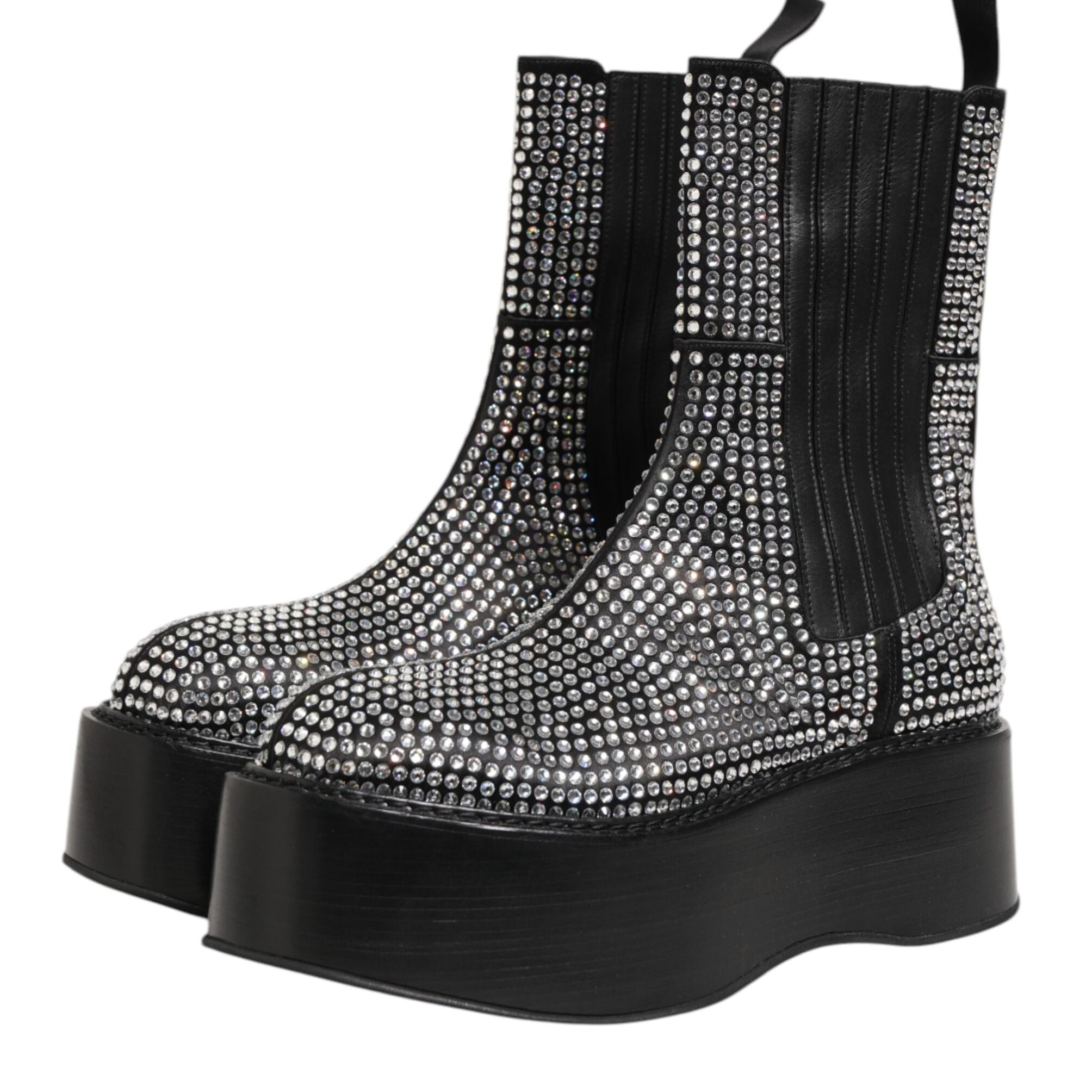 Dolce & Gabbana Black Crystal Strass Mid Calf Short Boots Shoes