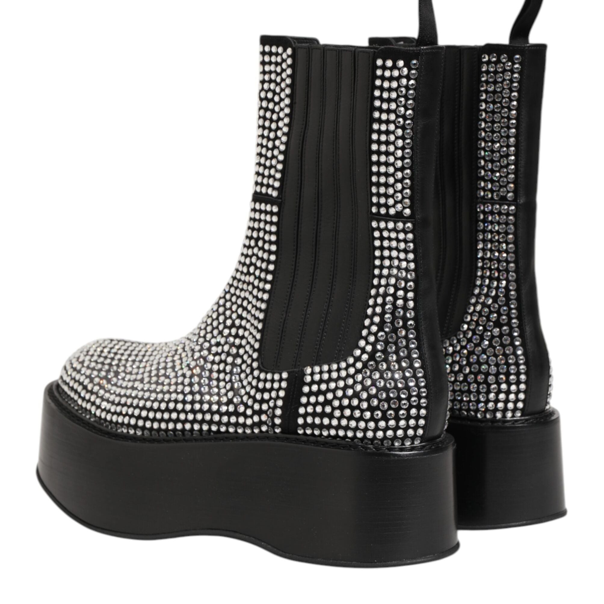 Dolce & Gabbana Black Crystal Strass Mid Calf Short Boots Shoes
