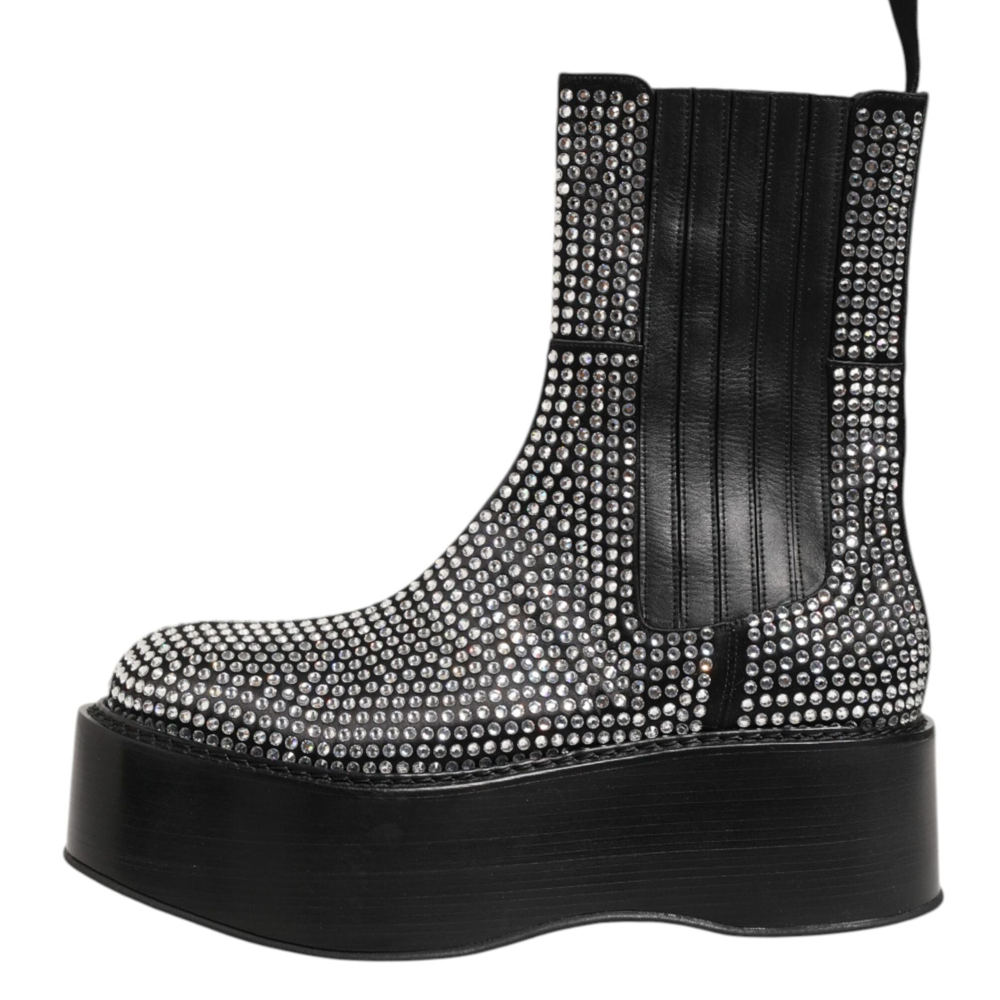 Dolce & Gabbana Black Crystal Strass Mid Calf Short Boots Shoes