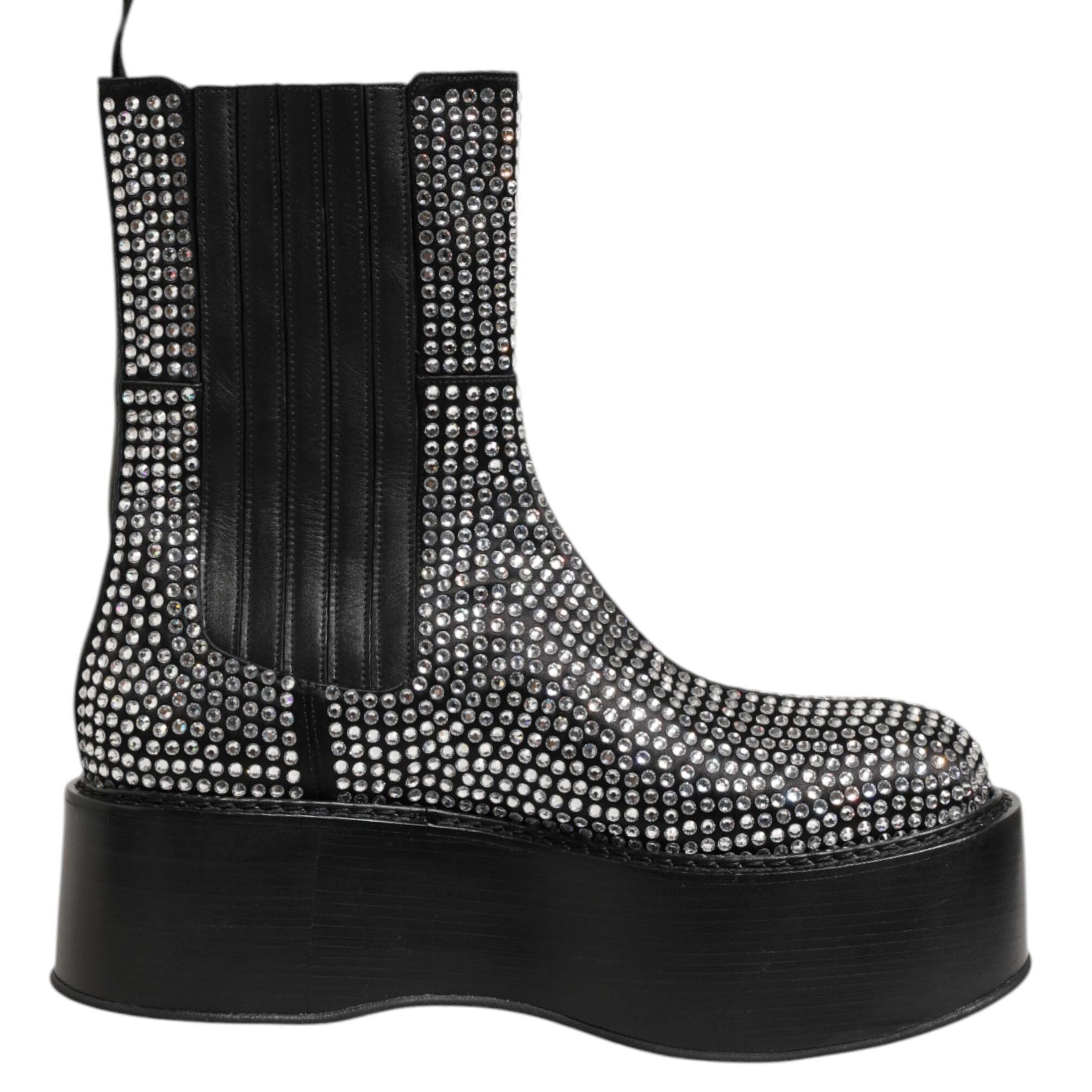 Dolce & Gabbana Black Crystal Strass Mid Calf Short Boots Shoes