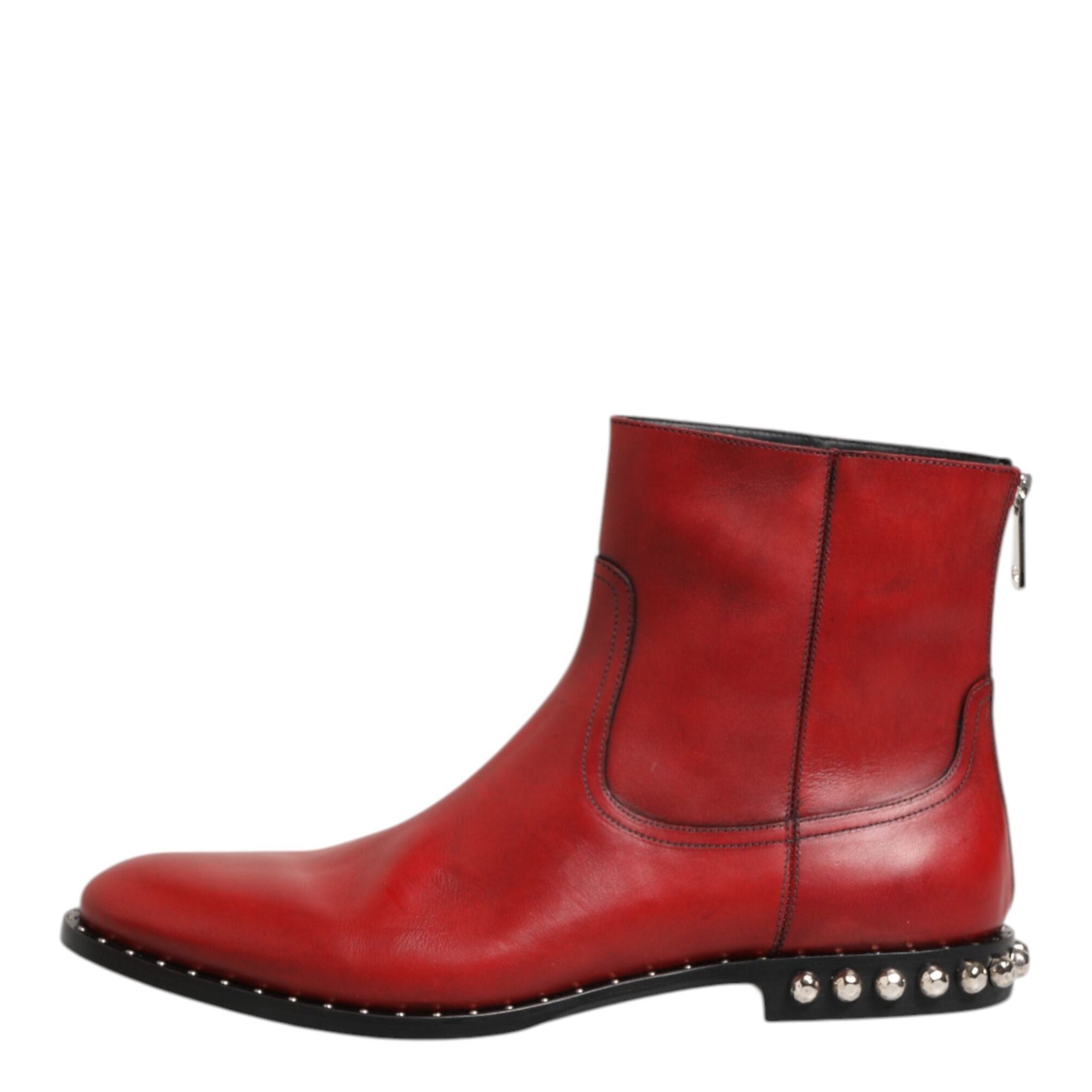 Dolce & Gabbana Red Studded Chelsea Short Ankle Boots Shoes
