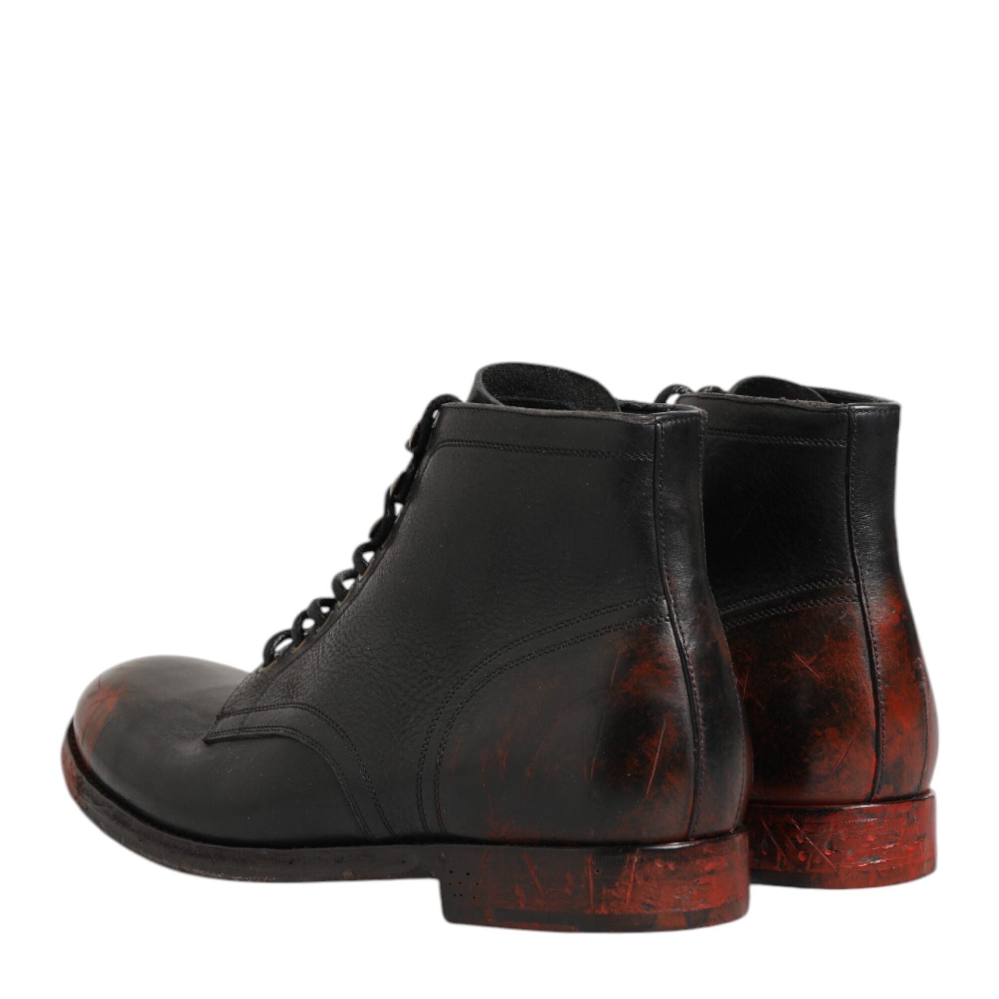 Dolce & Gabbana Black Red Lace Up Short Ankle Boot Shoes