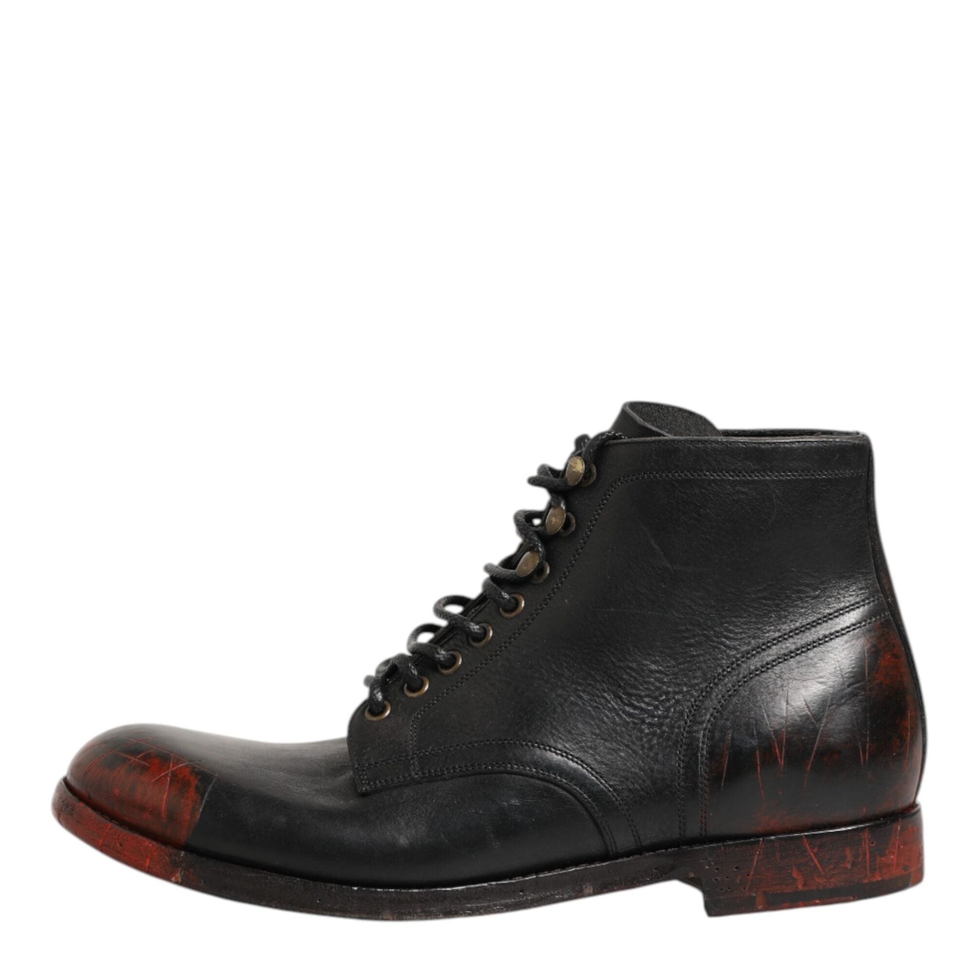 Dolce & Gabbana Black Red Lace Up Short Ankle Boot Shoes
