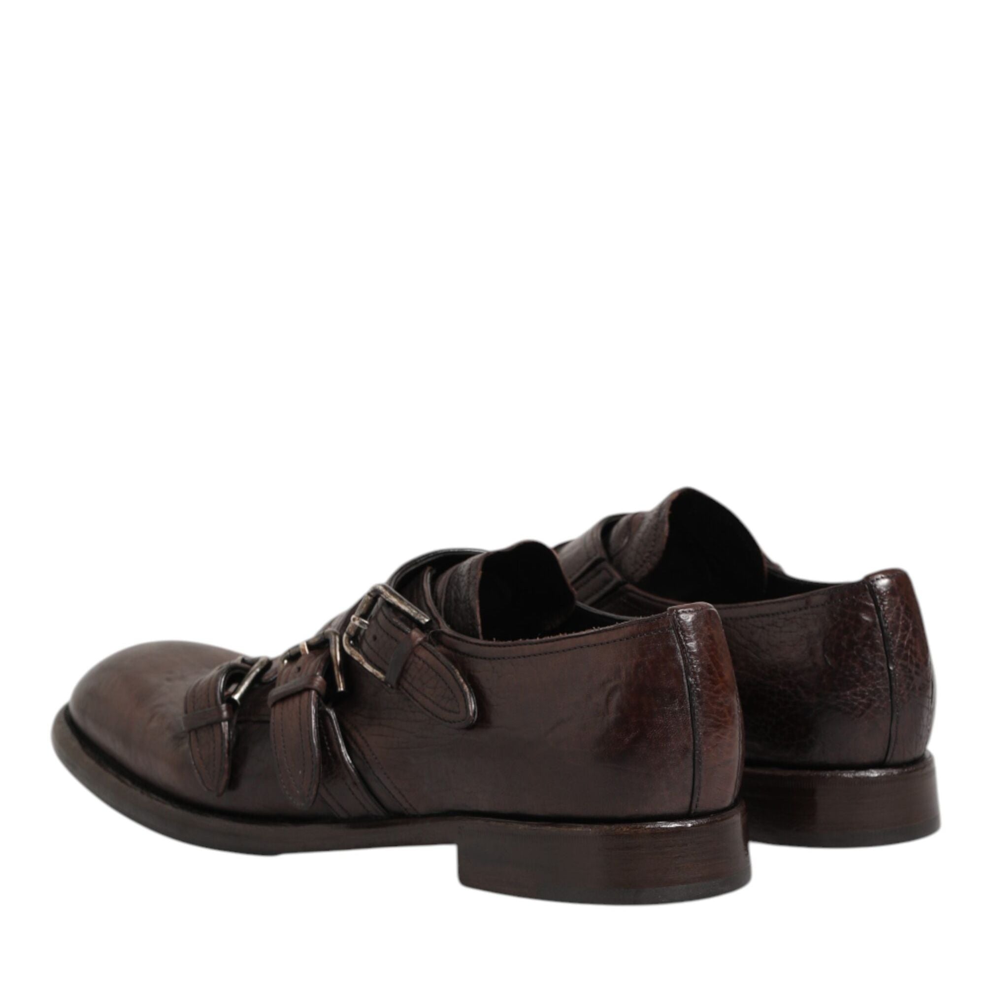 Dolce & Gabbana Brown Leather Monk Strap Formal Derby Shoes
